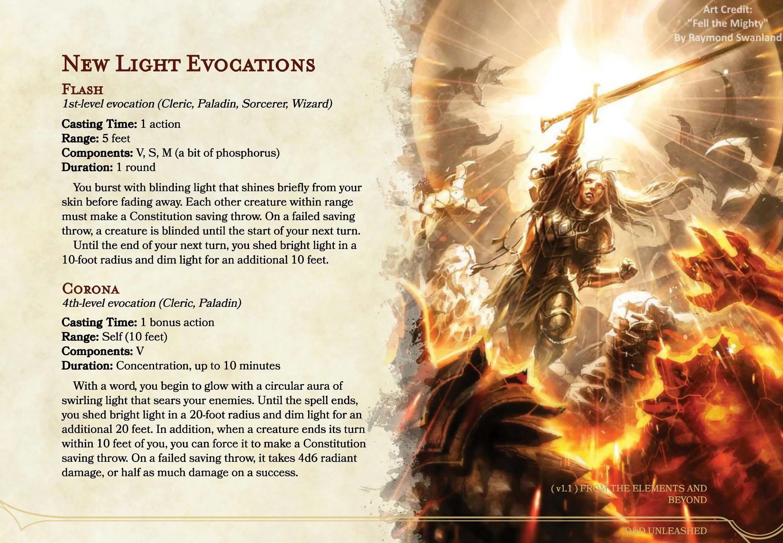 New Spells Flash and Corona — DND Unleashed A Homebrew Expansion for