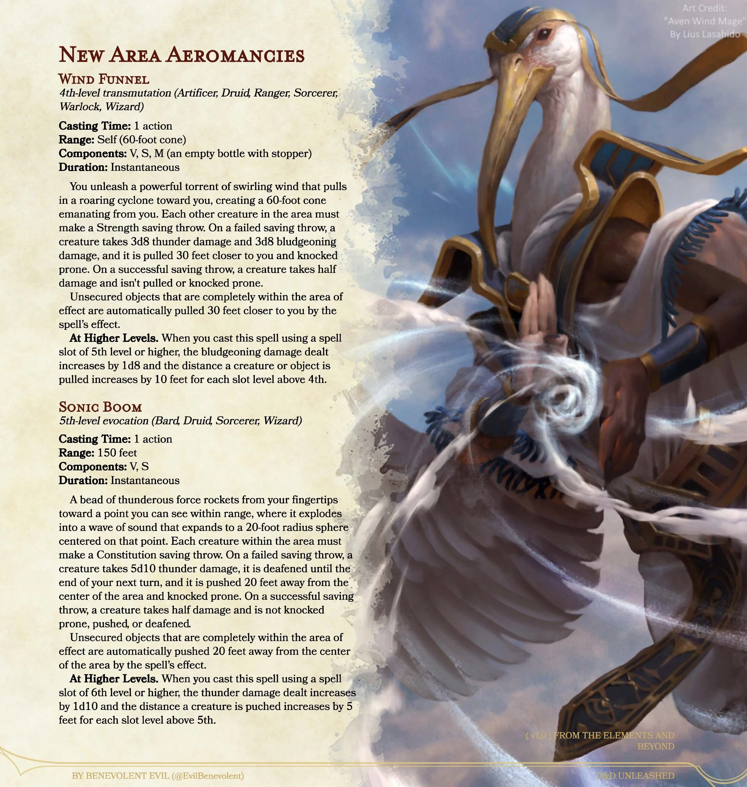 New Spells Wind Funnel & Sonic Boom — DND Unleashed A Homebrew