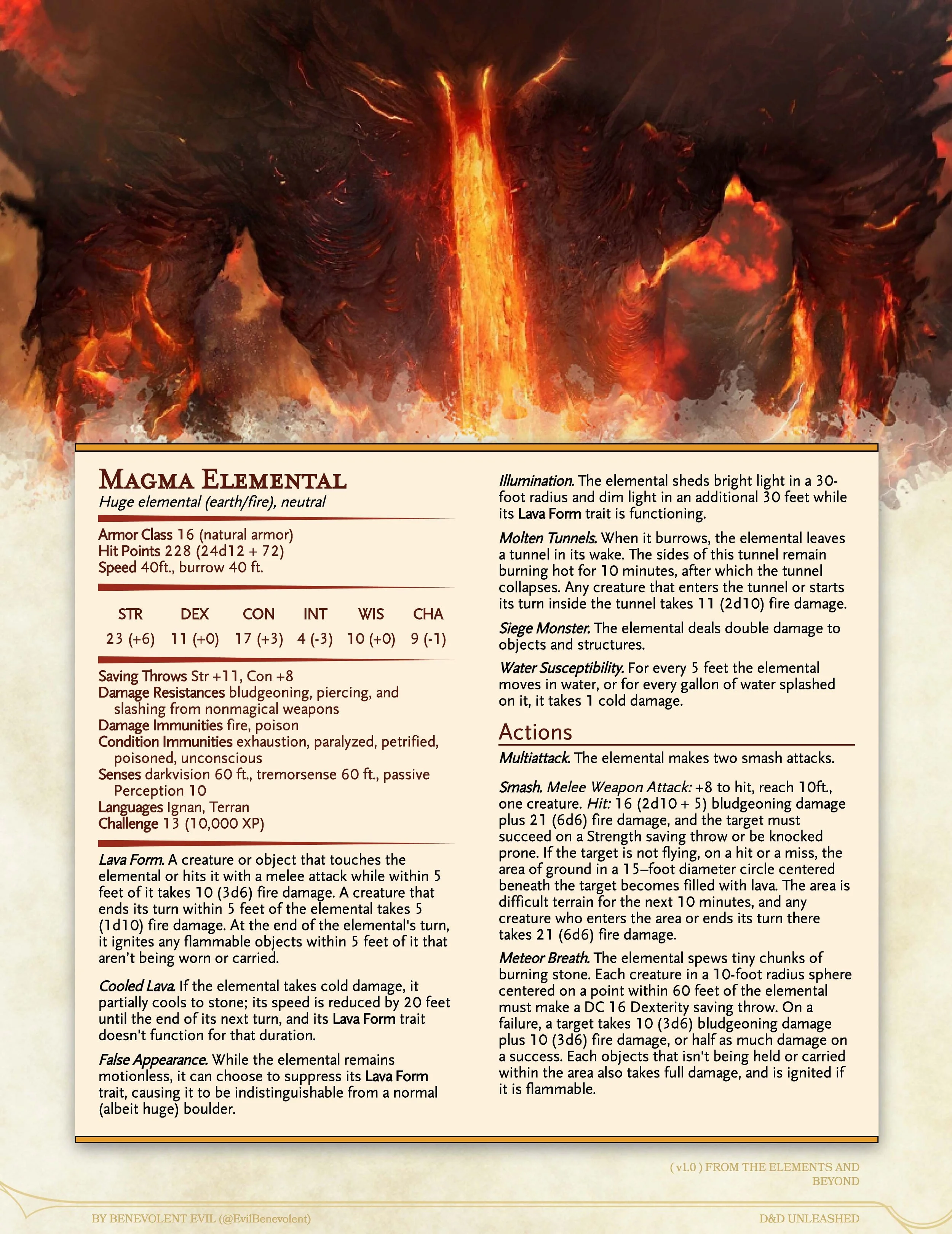 New Monster Magma Elemental — DND Unleashed A Homebrew Expansion for