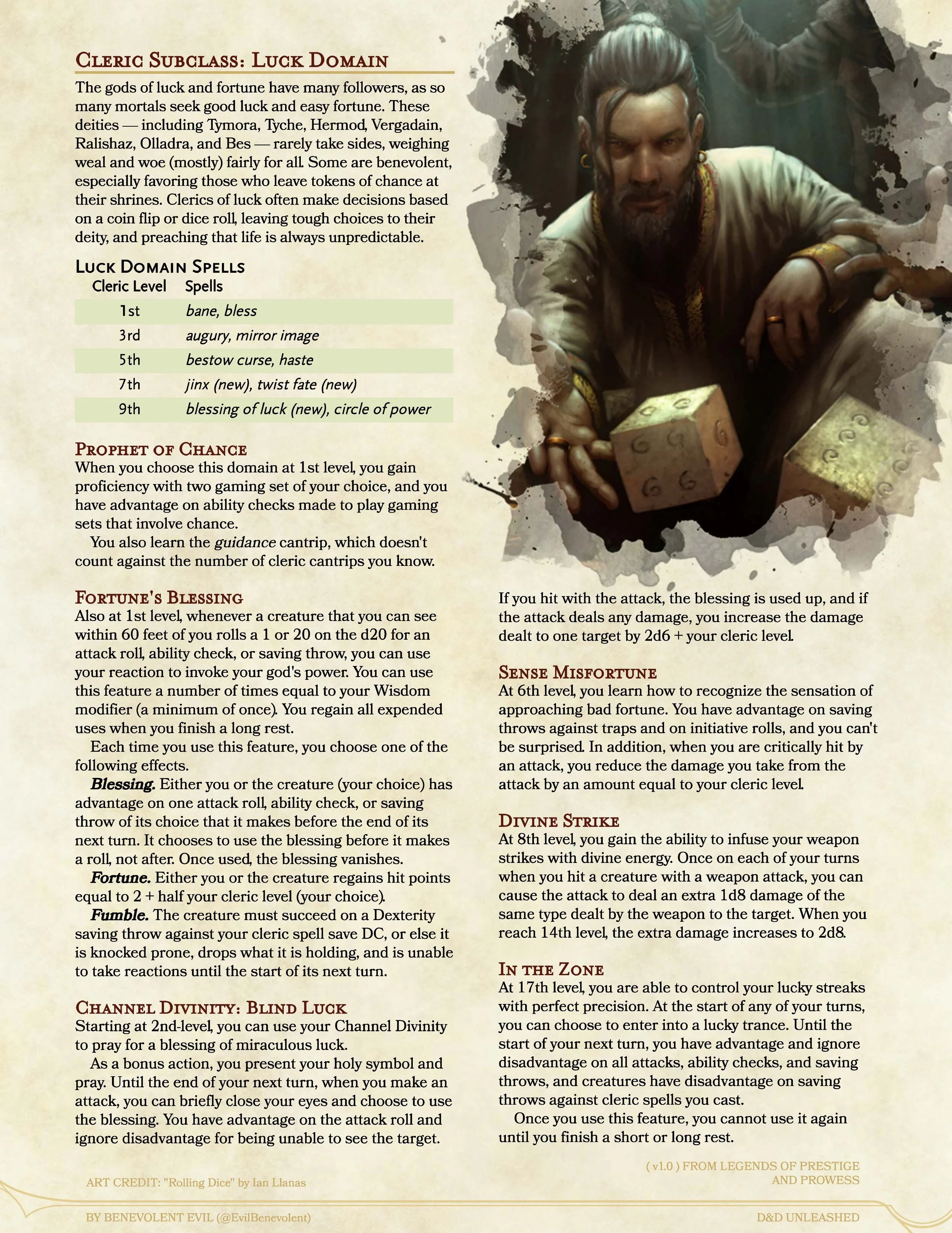 The Luck Domain Cleric And Spells DND Unleashed A Homebrew Expansion For 5th Edition 