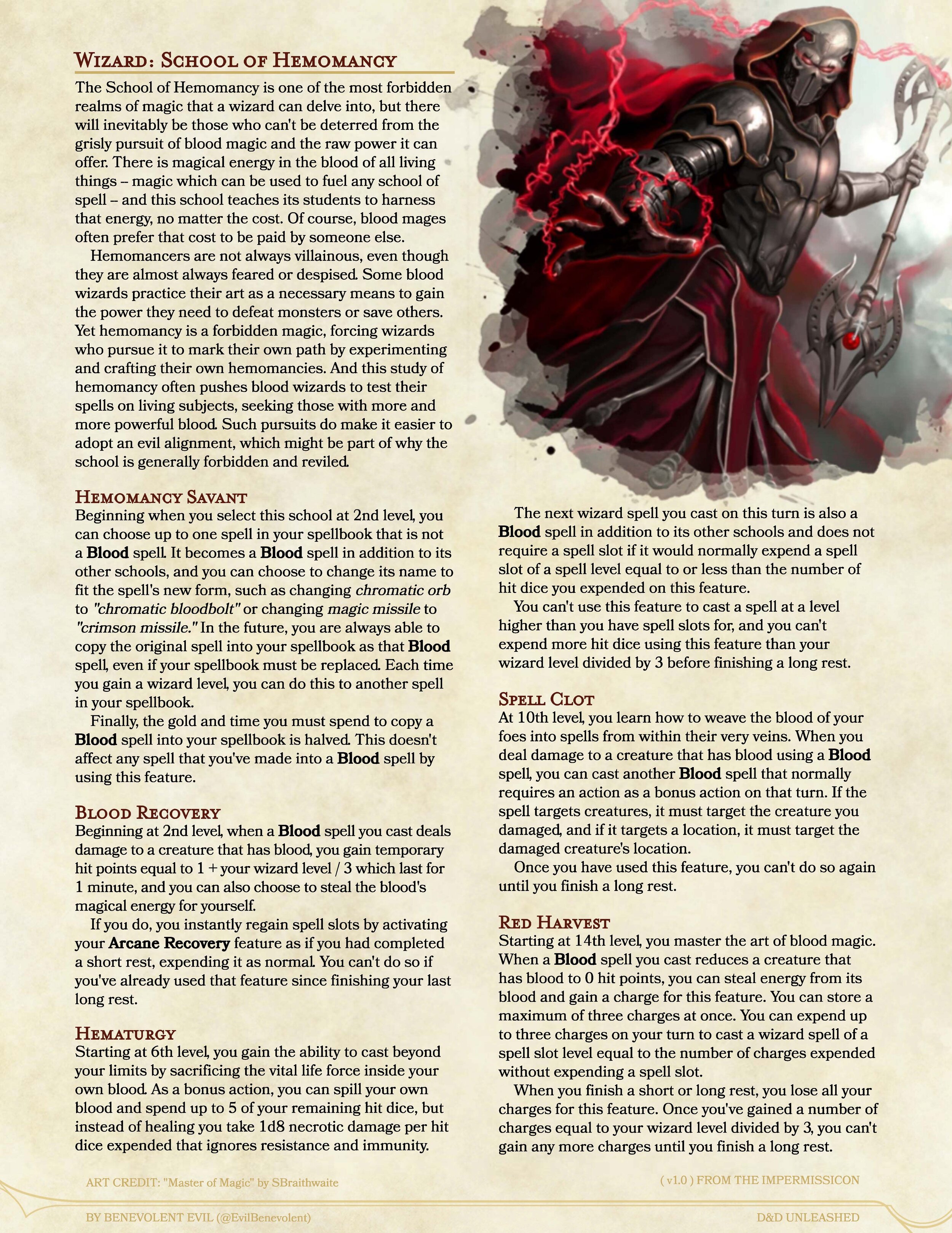 The School Of Hemomancy Wizard Dnd Unleashed A Homebrew Expansion For 5th Edition Dungeons And Dragons