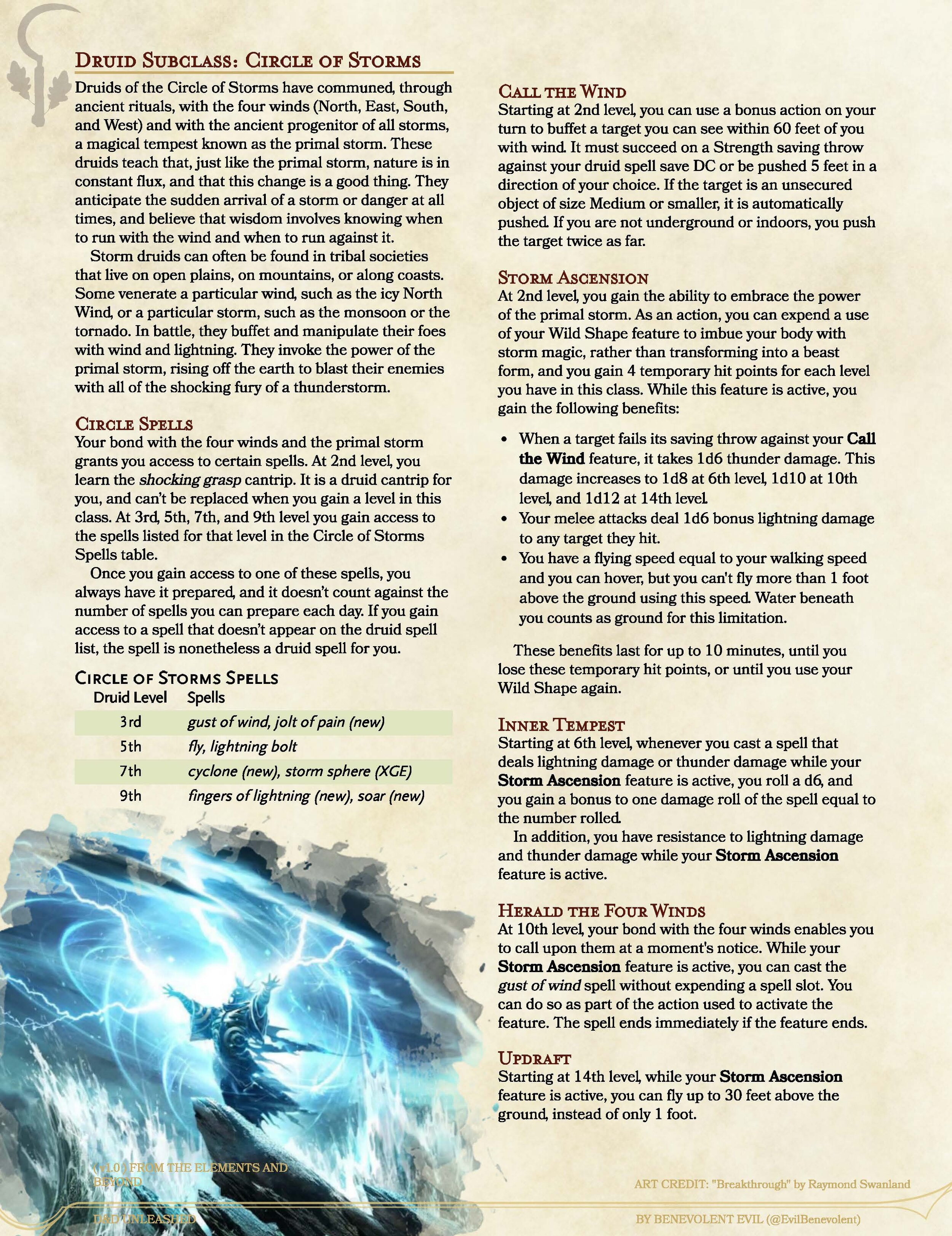 The Circle of Storms (Druid) — DND Unleashed: A Homebrew Expansion 5th Edition Dungeons and Dragons