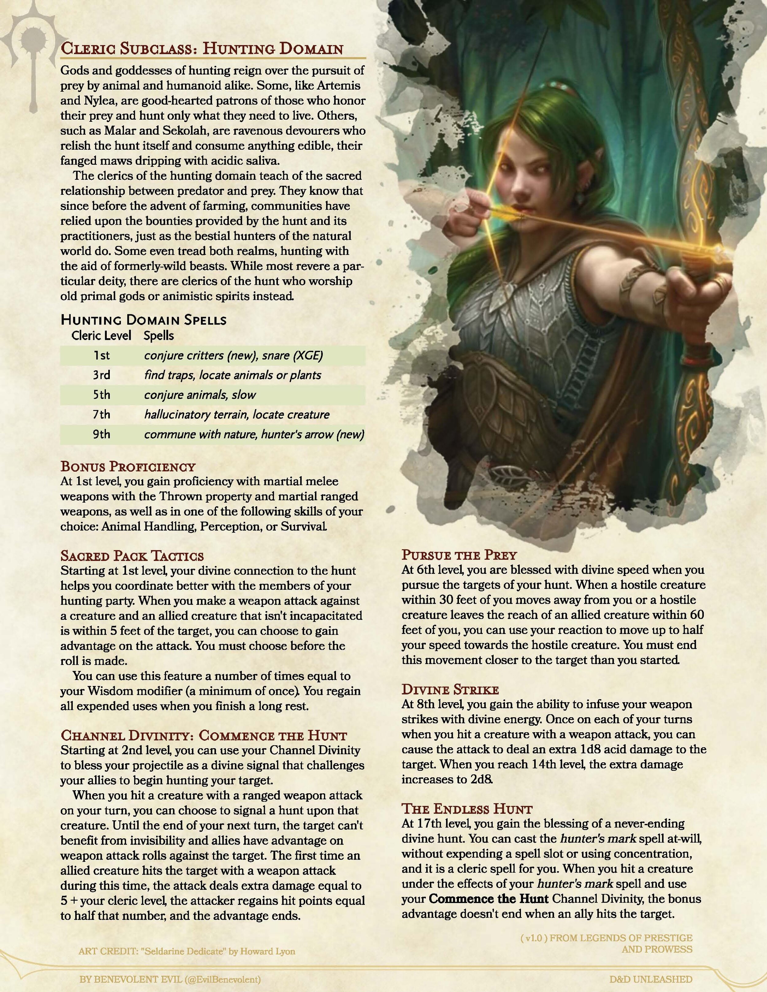 The Hunting Domain Cleric Dnd Unleashed A Homebrew Expansion For 5th Edition Dungeons And Dragons