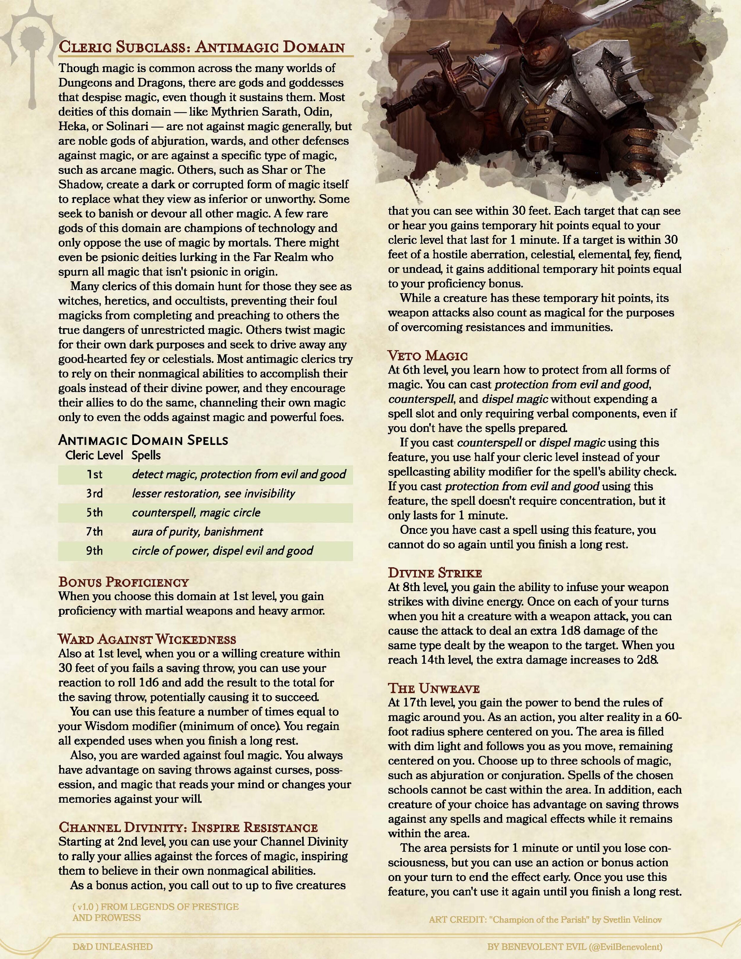 lys pære faldt reb The Antimagic Domain (Cleric) — DND Unleashed: A Homebrew Expansion for 5th  Edition Dungeons and Dragons