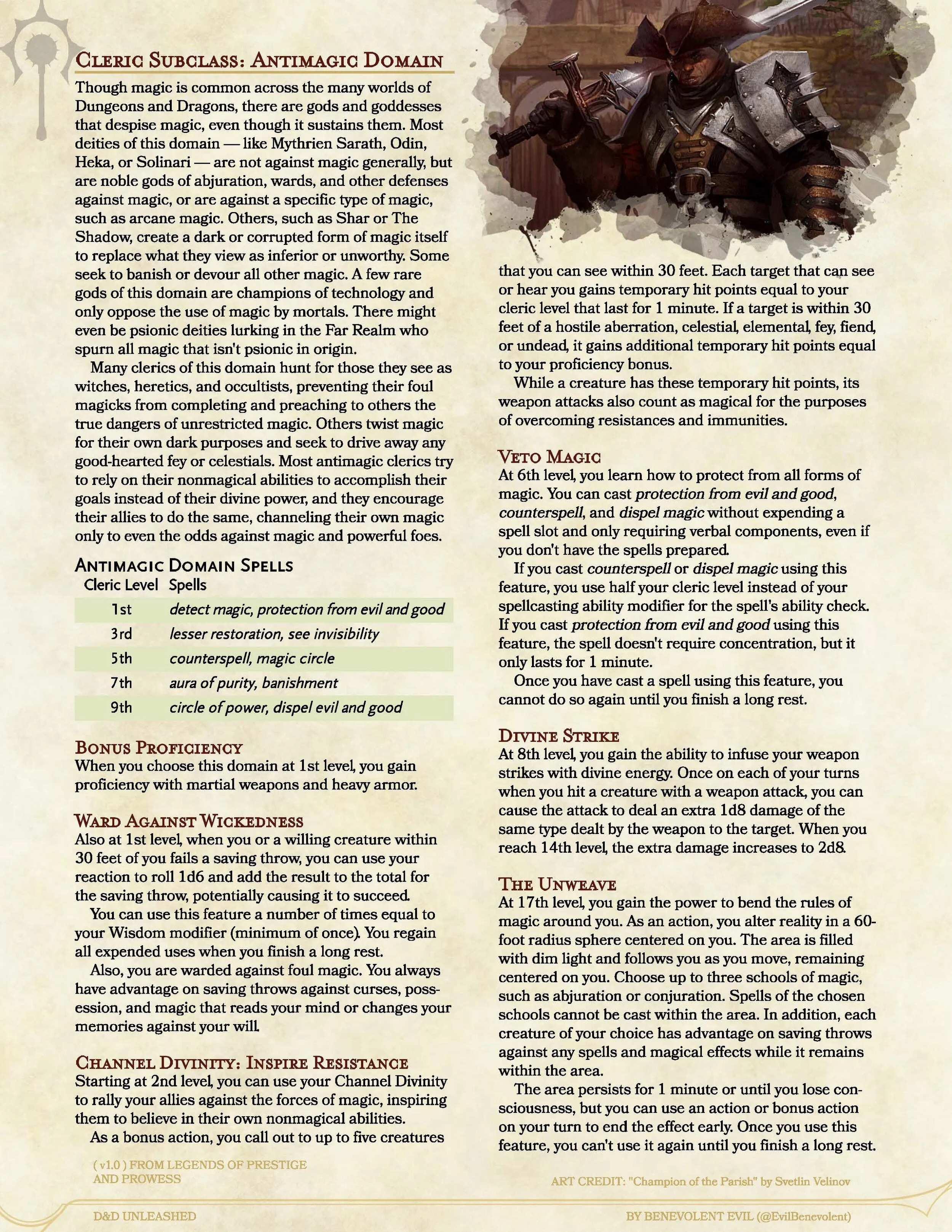 The Antimagic Domain (Cleric)