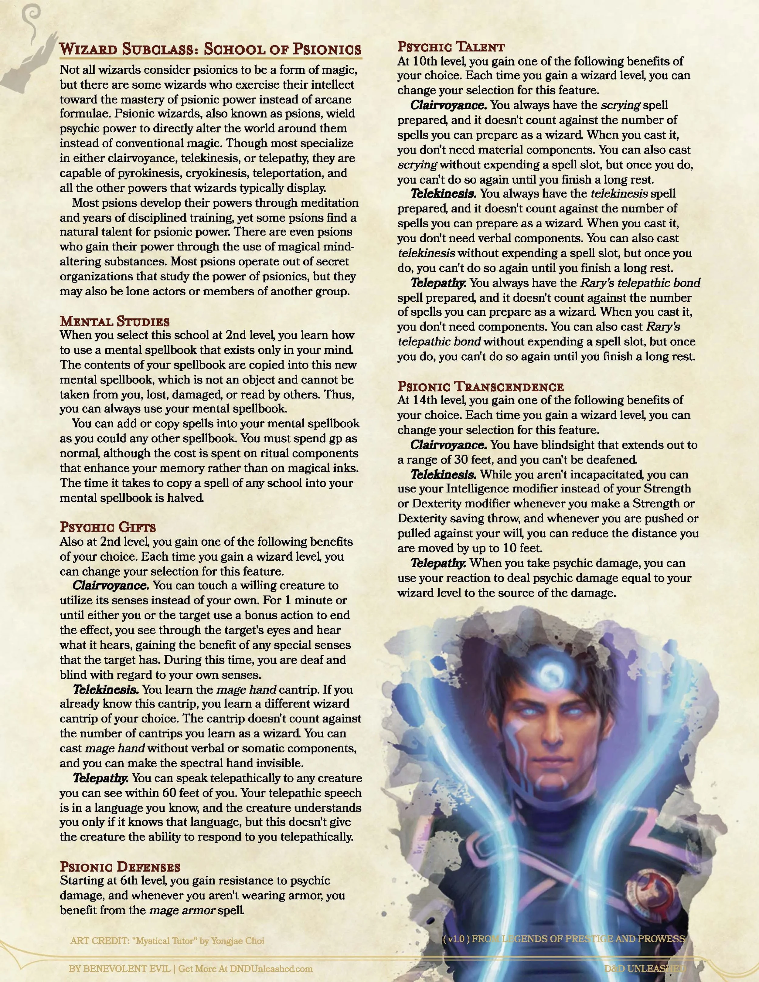 The School of Psionics (Wizard)