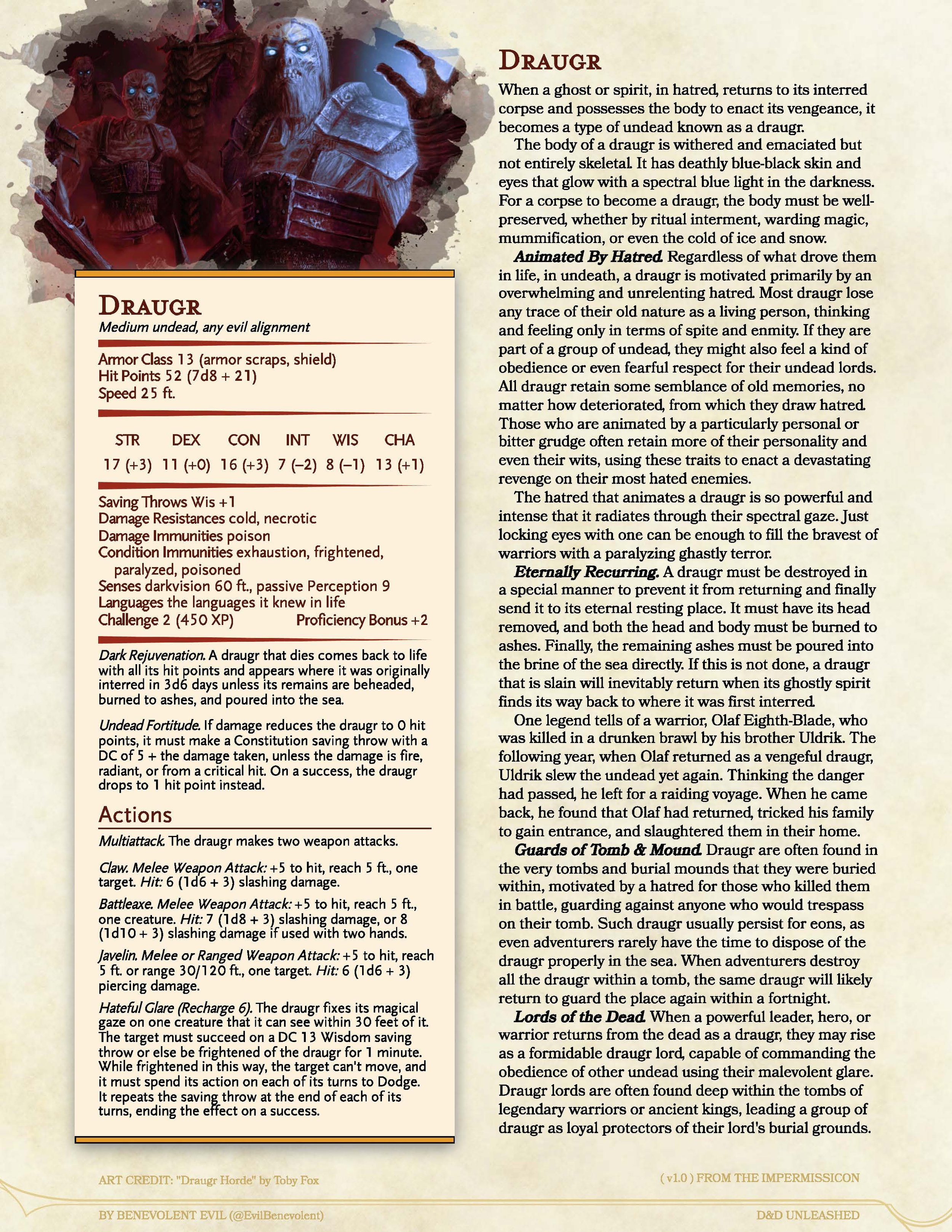 New Monster Draugr — DND Unleashed A Homebrew Expansion for 5th