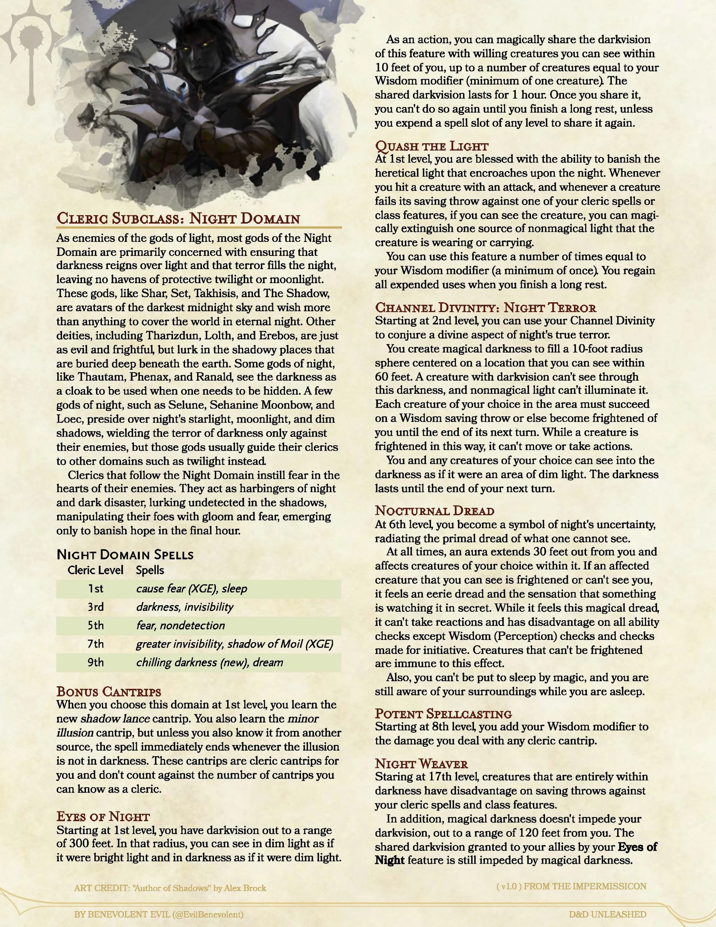 The Night Domain (Cleric) — DND Unleashed A Homebrew Expansion for 5th