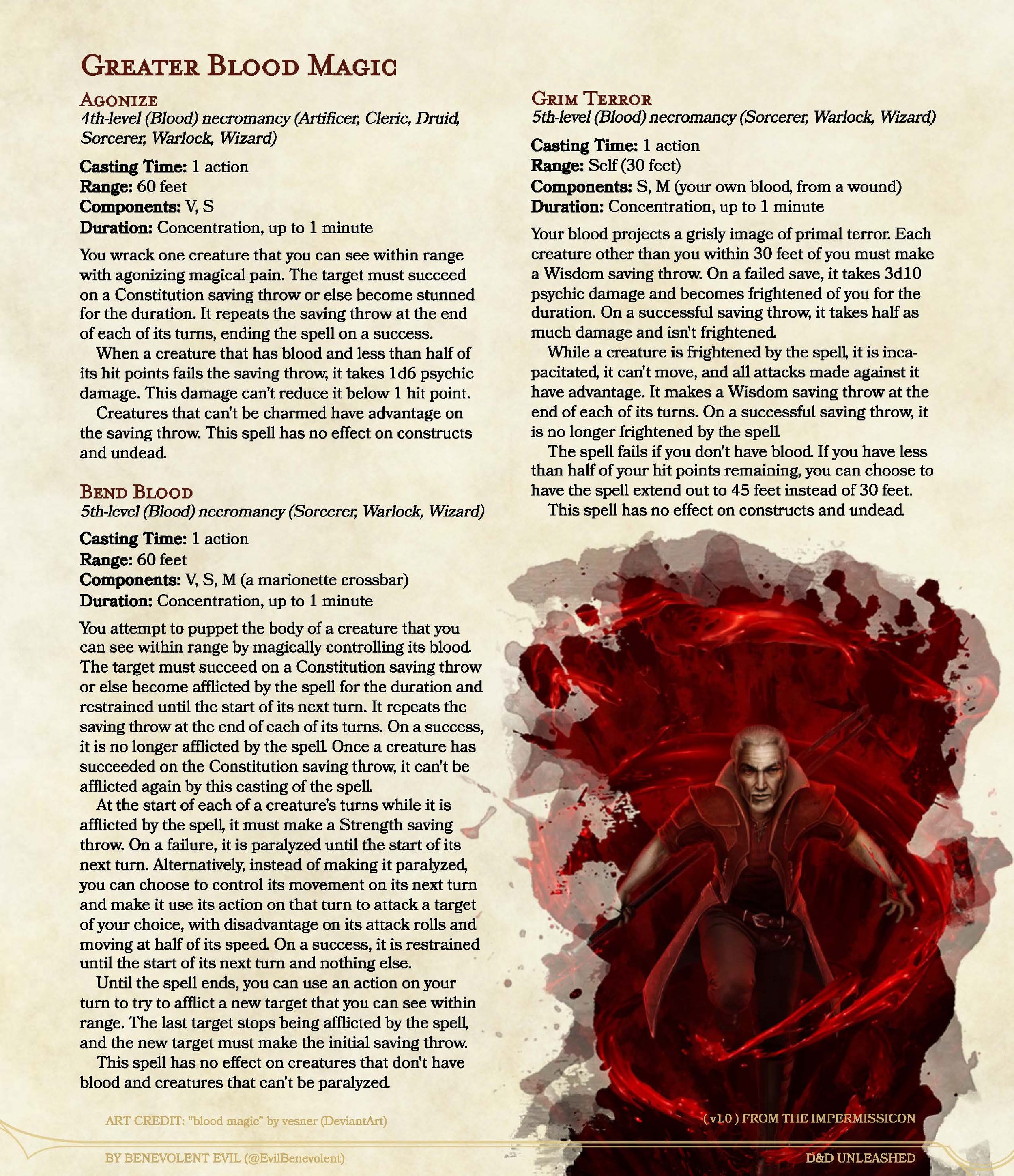 New Spells Greater Blood Magic — DND Unleashed A Homebrew Expansion