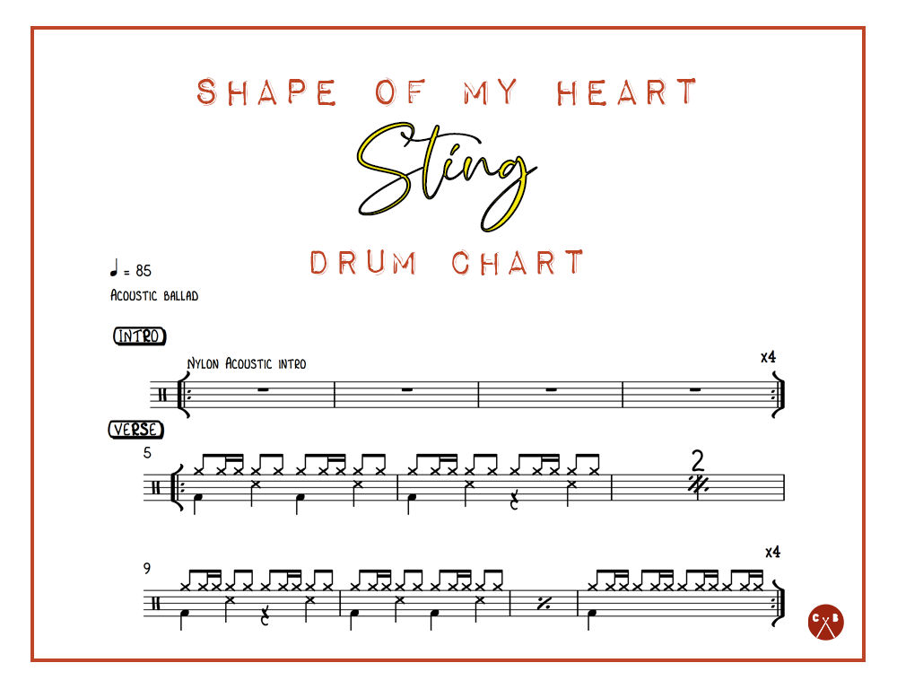 Shape of my Heart - Sting - Drum Chart