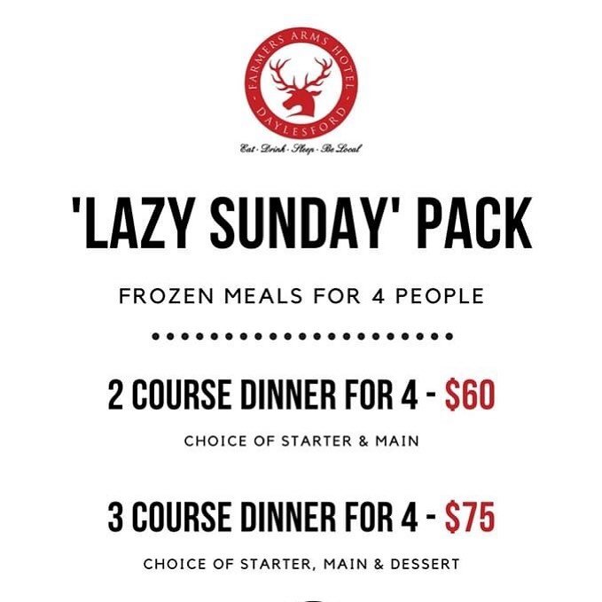 LAZY SUNDAY PACKS! 🎉 
Our new 'Lazy Sunday' Packs are a range of changing frozen meals which can be pre-ordered throughout the week and picked up/delivered on Sunday (when you don't feel like cooking!). Each pack feeds 4 people, so whether you're a 