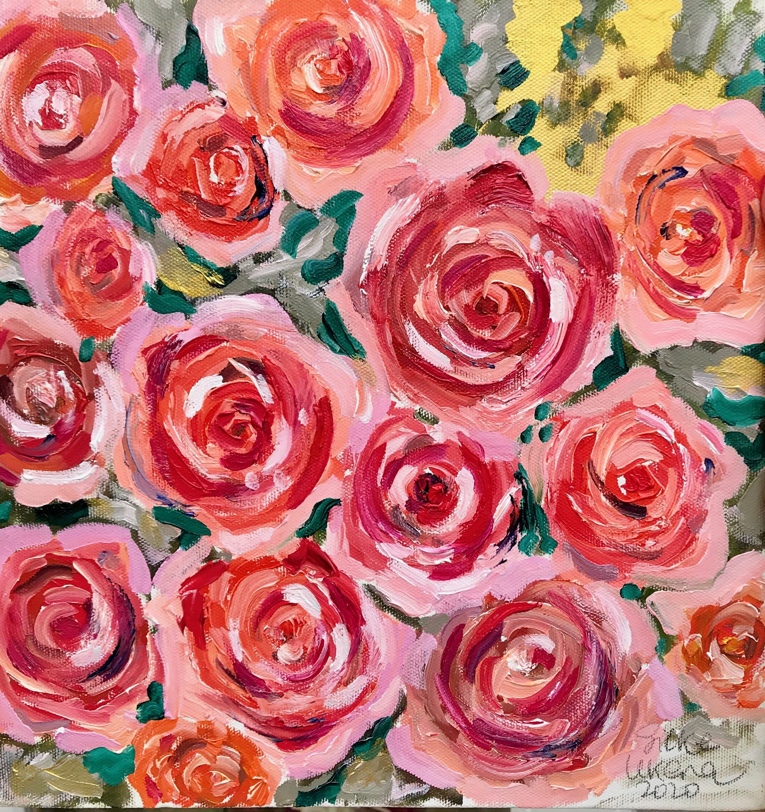 Blousy Roses, Oil on canvas