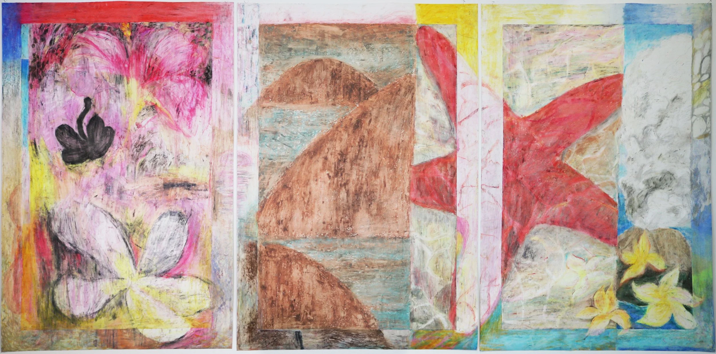 Break. 2021. Oil pastel on paper. 60 x 125 ⅝".