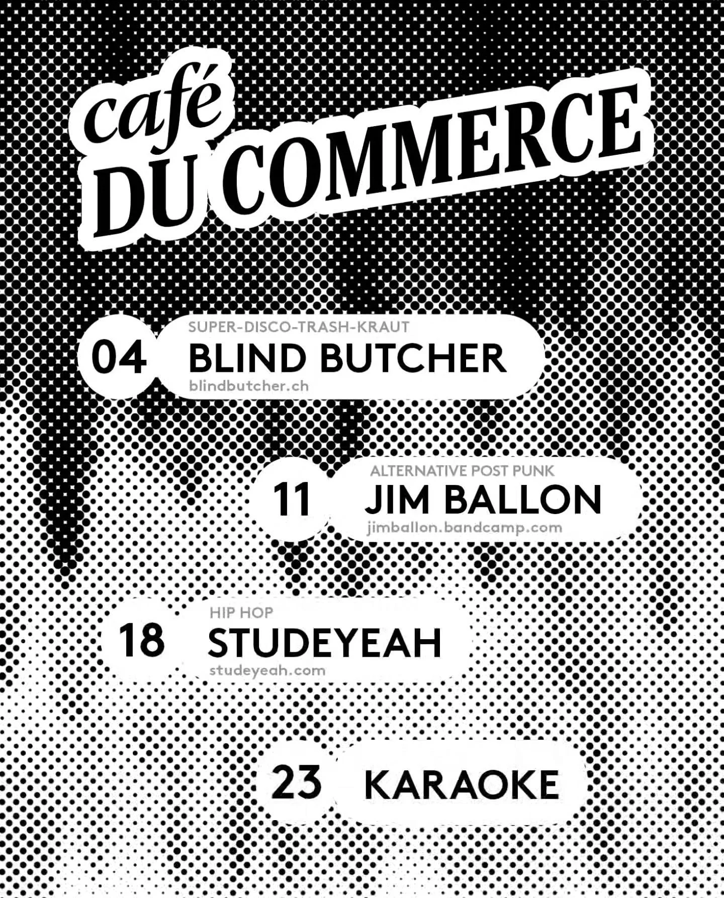 CONCERTS - DEZEMBER 2025 - SHOW 21.00
EINTRITT FREI -  KOLLEKTE : RICHTPREIS 15.- / ENTRE&Eacute; LIBRE - COLLECTE : PRIX INDICATIF 15.-

#caf&eacute;ducommerce #event #&eacute;v&eacute;nement #concert #konzert #live #jeudredi #donnerstagabend #bielb