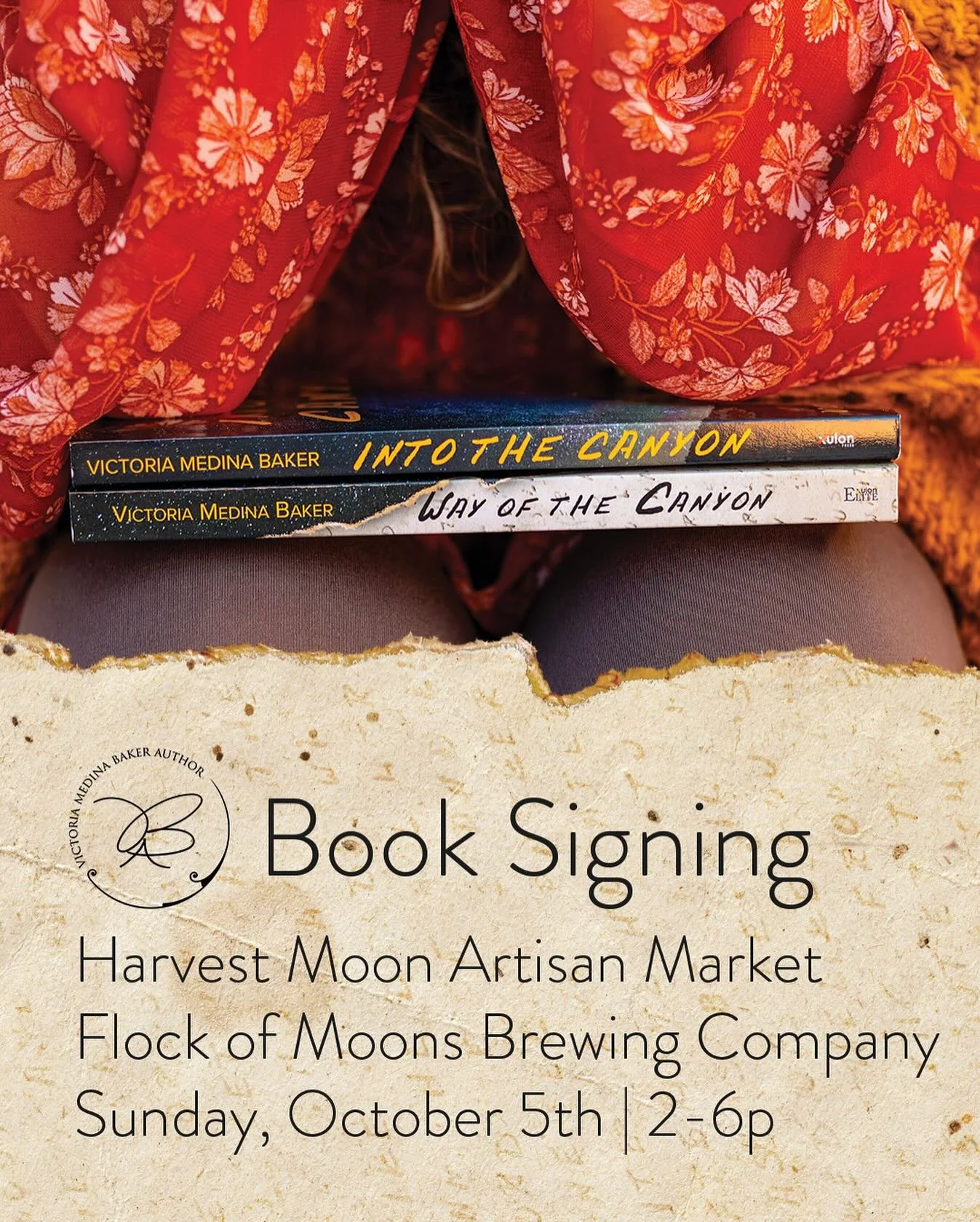 I&rsquo;ll be at the Harvest Moon Artisan Market at Flock of Moons this Sunday, October 5 from 2&ndash;6pm with my books! Come by my table, say hello, and pick up a copy while you enjoy the market.&nbsp;

#NMAuthor #VictoriaBakerAuthor #BookSigning #