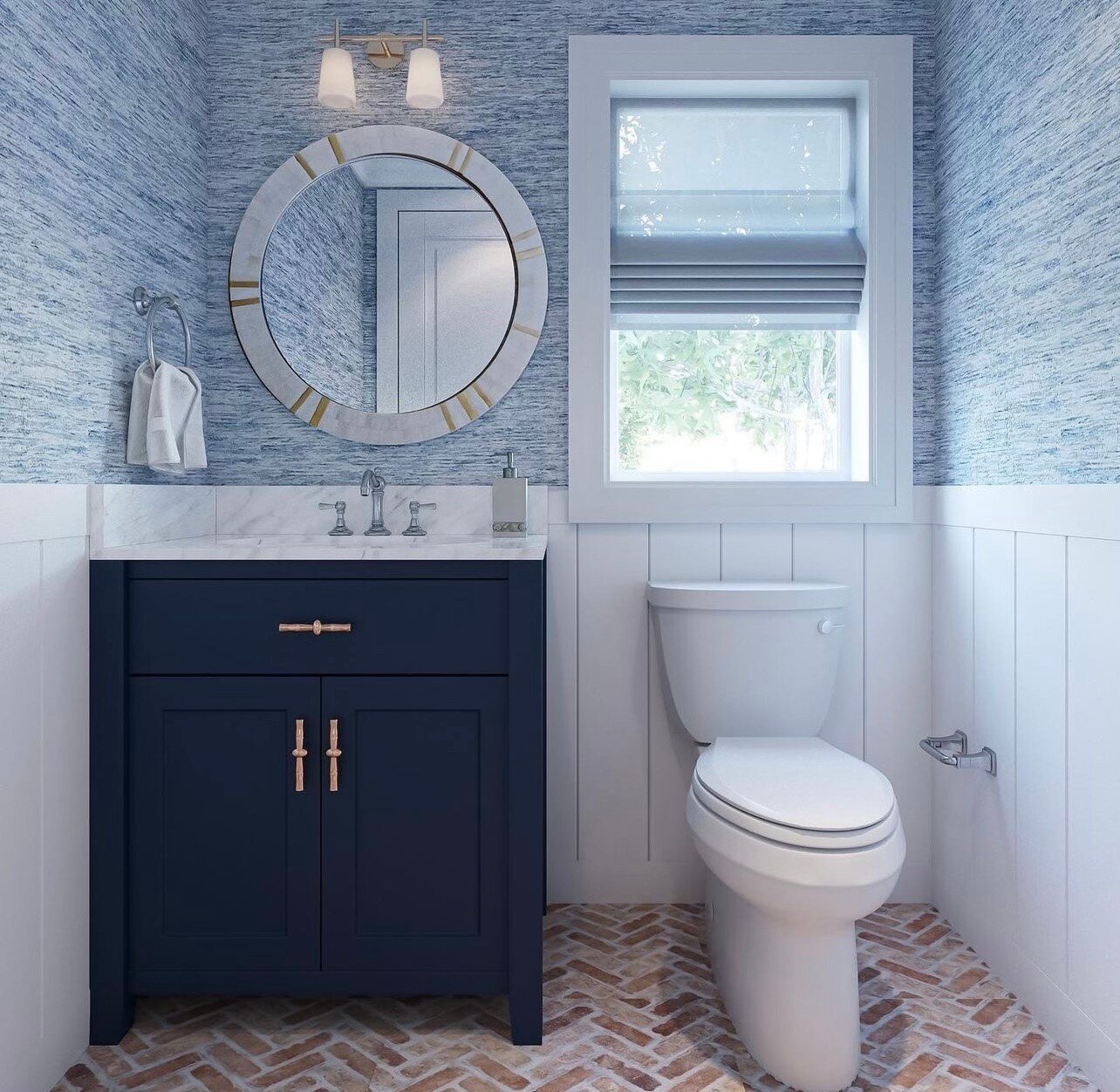 Another gorgeous rendering that was created for a valued client. The allure of this exquisite powder room is simply irresistible! 💙⁠
⁠
⁠
⁠
⁠
#interiordesign #designer #interiordesigner #ctbusiness #womenownedbusiness #makeithappen #designgoals #love