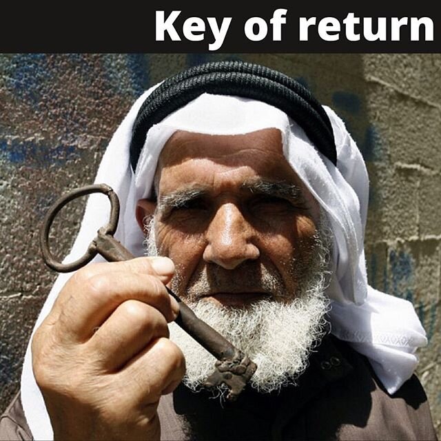 The key of return symbolizes the will and attachment to historical Palestine. Families forcibly removed during the Nakba could only take a few belongings and their home key thinking they will return soon. Many families still have their home keys, cer