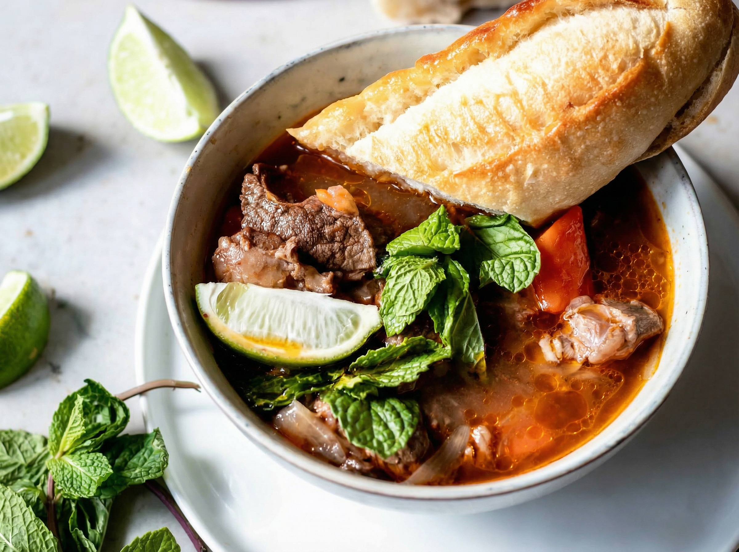 Bo kho is Vietnamese beef stew, aromatic and comforting, often served with bread for dipping or with noodles. It is rich but not heavy, with warm spices and tender beef.