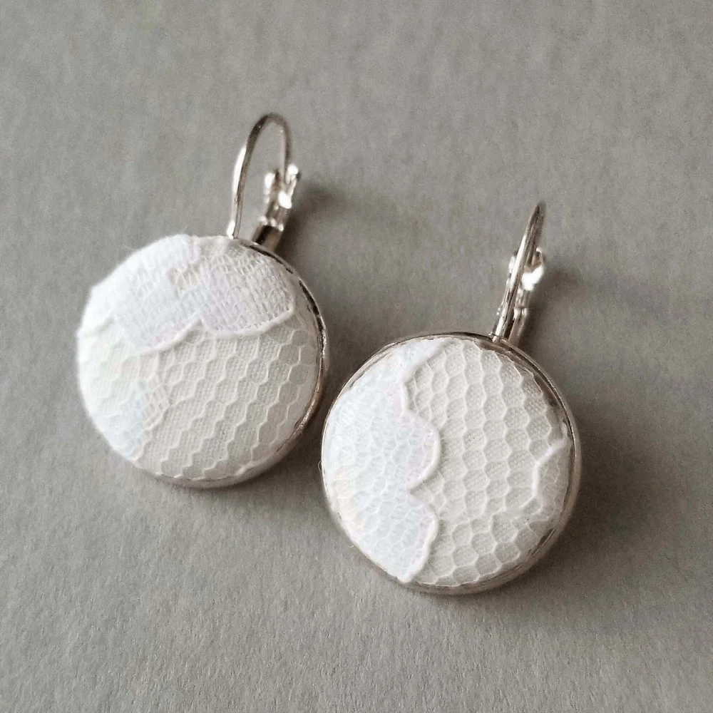 Custom earrings created using wedding dress fabrics and lace Memorable Handmade Gifts Custom earrings created using wedding dress fabrics and lace Memorable Handmade Gifts