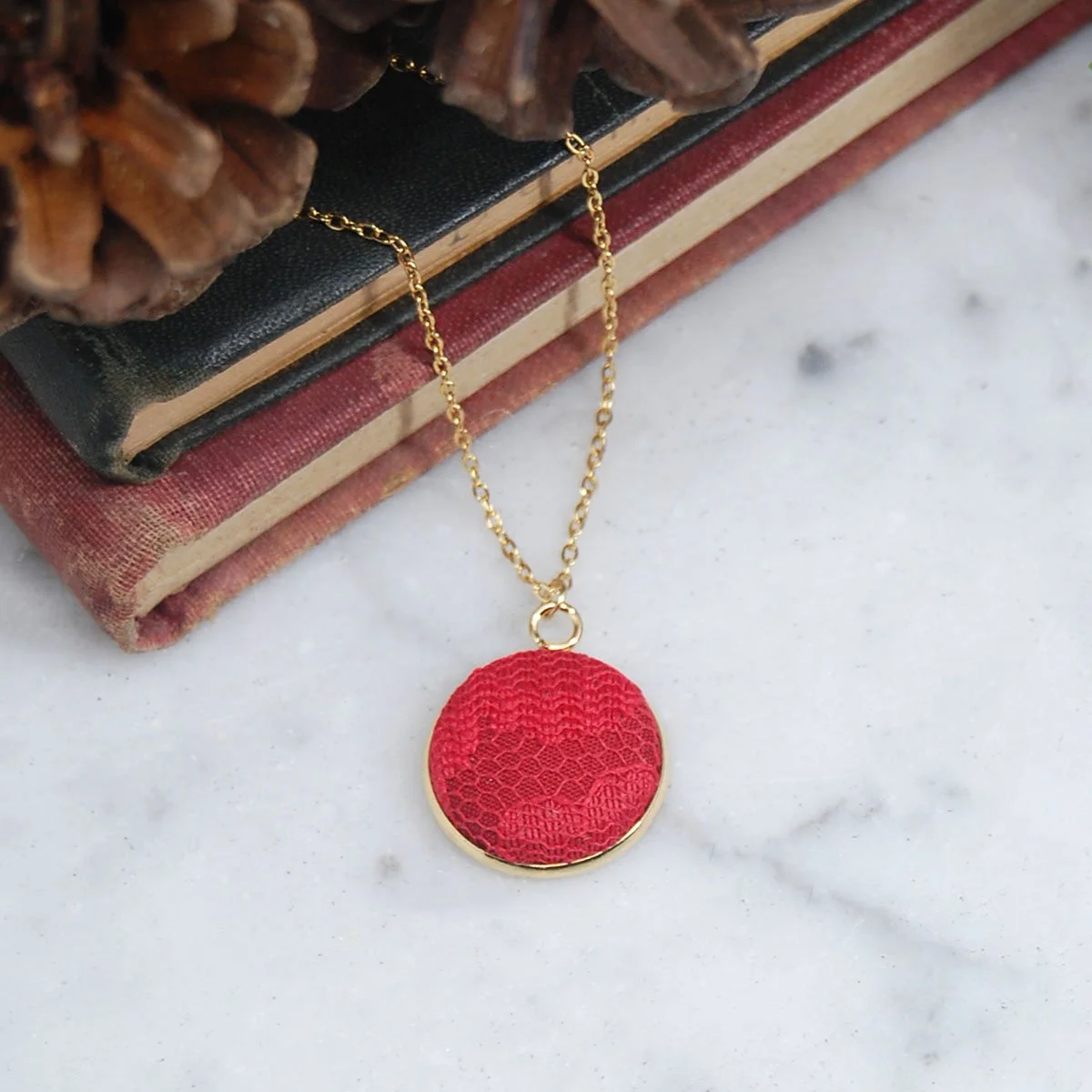 Red Lace Pendant Necklace