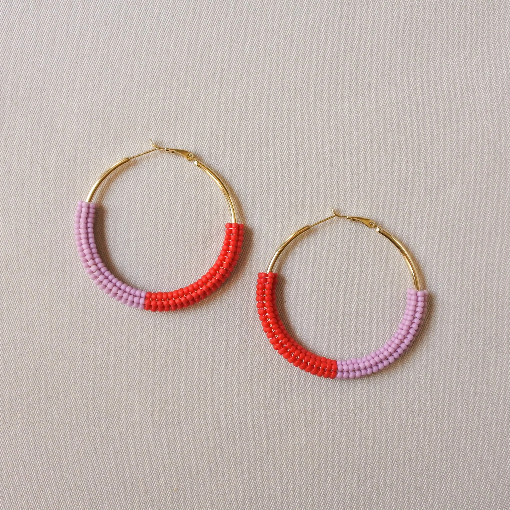 Color Block Hoop Earrings - Lilac + Cherry