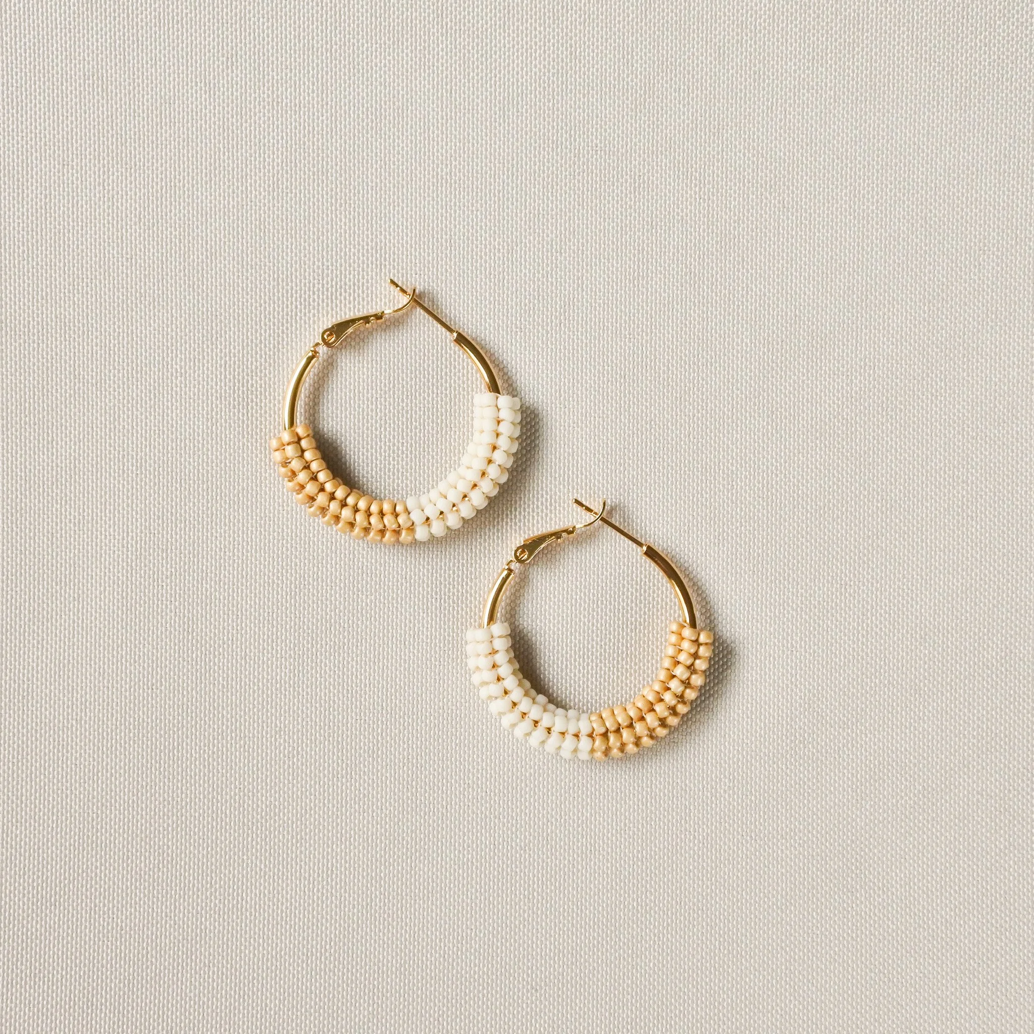 Mini Color Block Hoop Earrings - Gilded + Bone