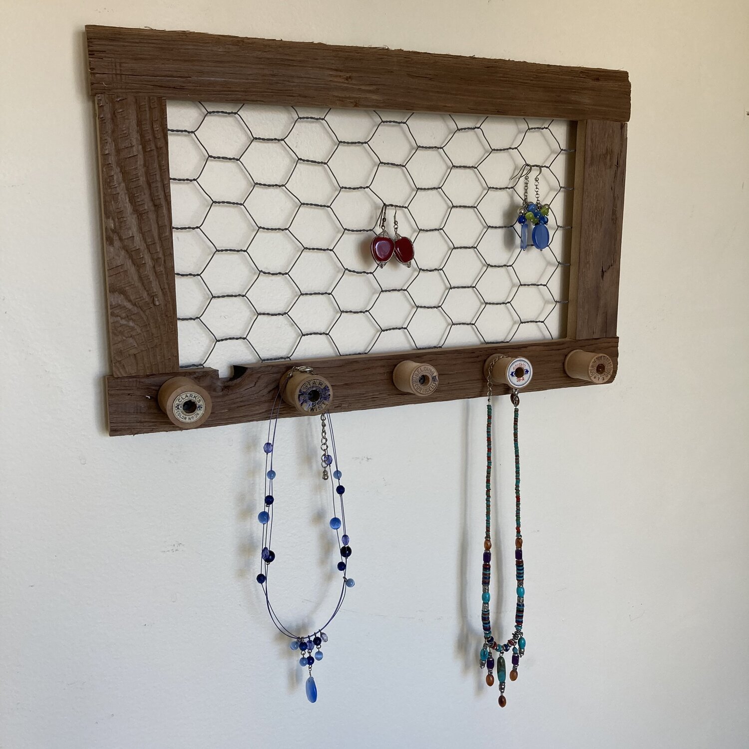 Wire, Barn Wood, and Vintage Spool Jewelry Organizer — Silver Birch  Woodshop, LLC