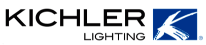 Kichler Lighting logo with black text and a blue and white stylized beam of light