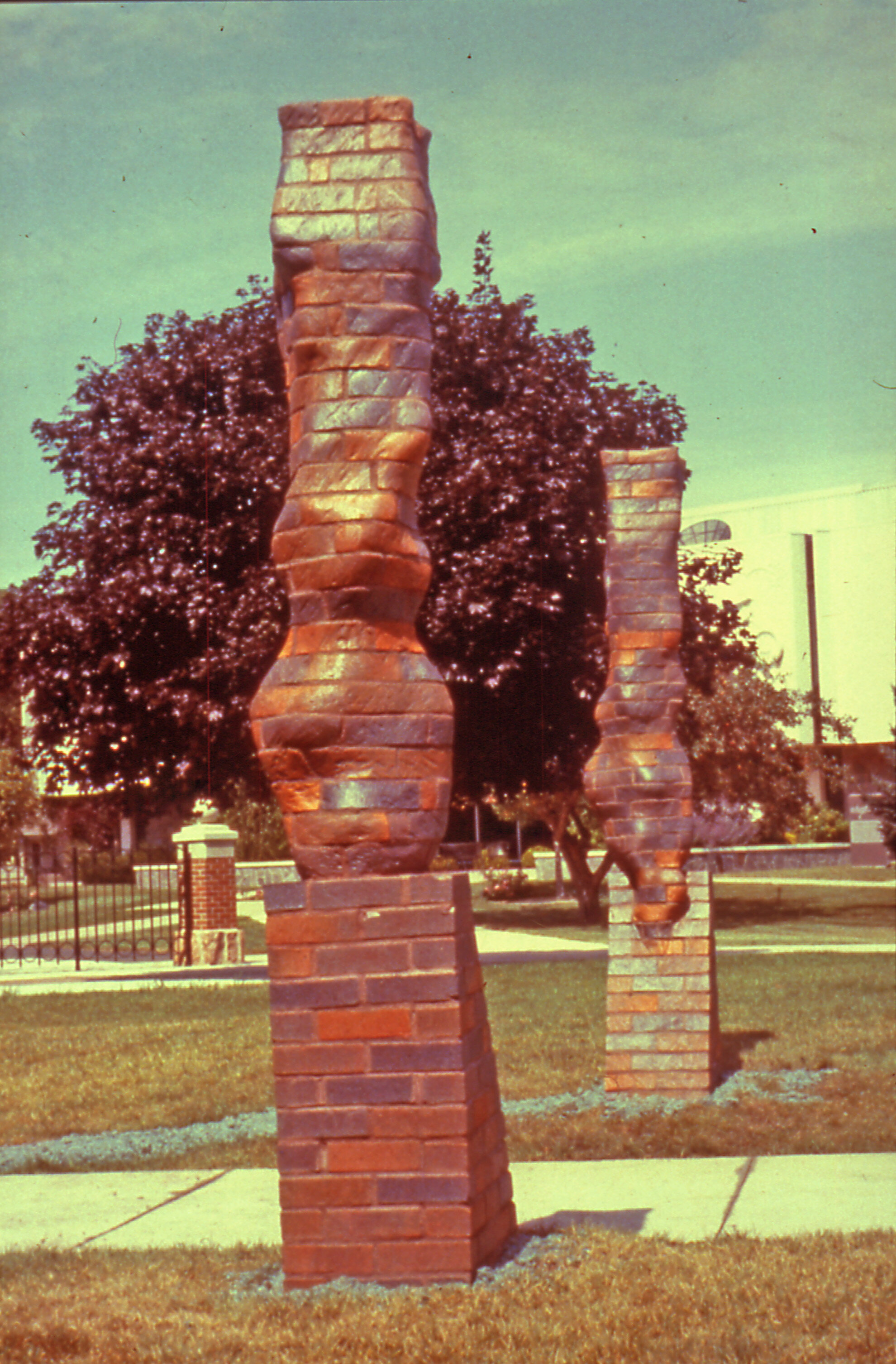 Transitional column of salt glazed carved brick