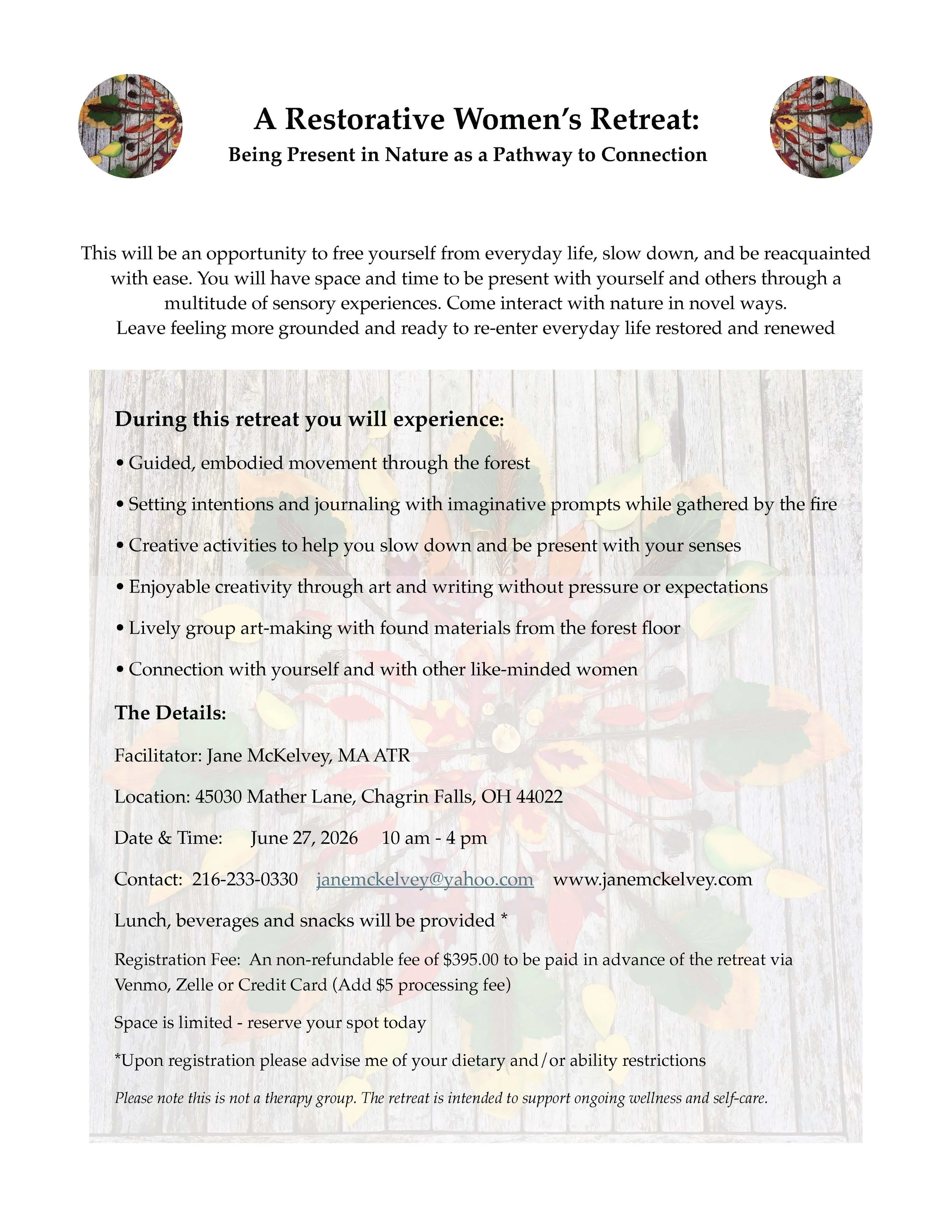 June 2026 Women's Retreat in Chagrin Falls, OH