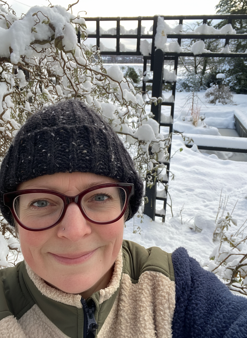 Tanya Paget in a snowy garden