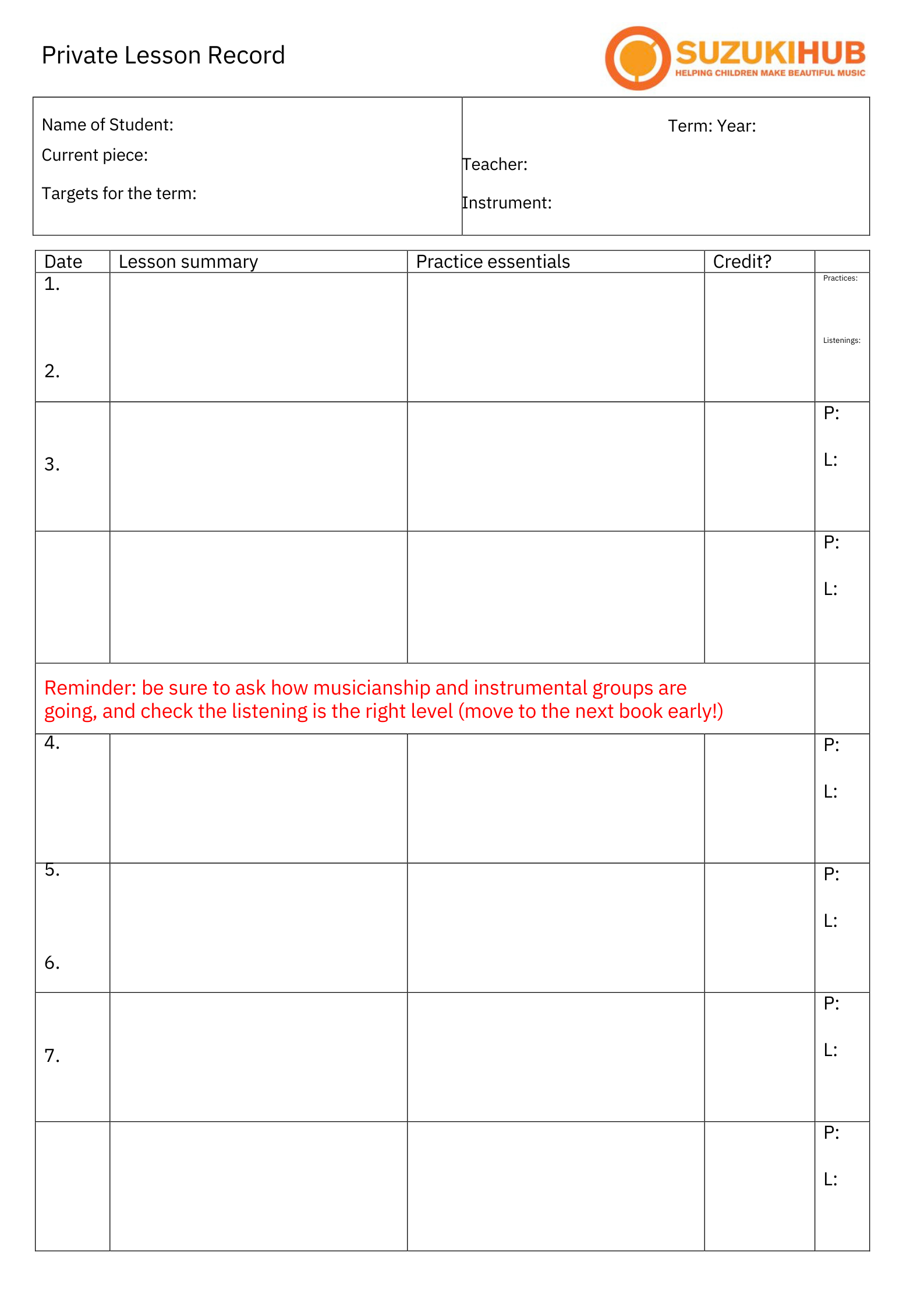 Teachers' Lesson Records — suzukihub.com