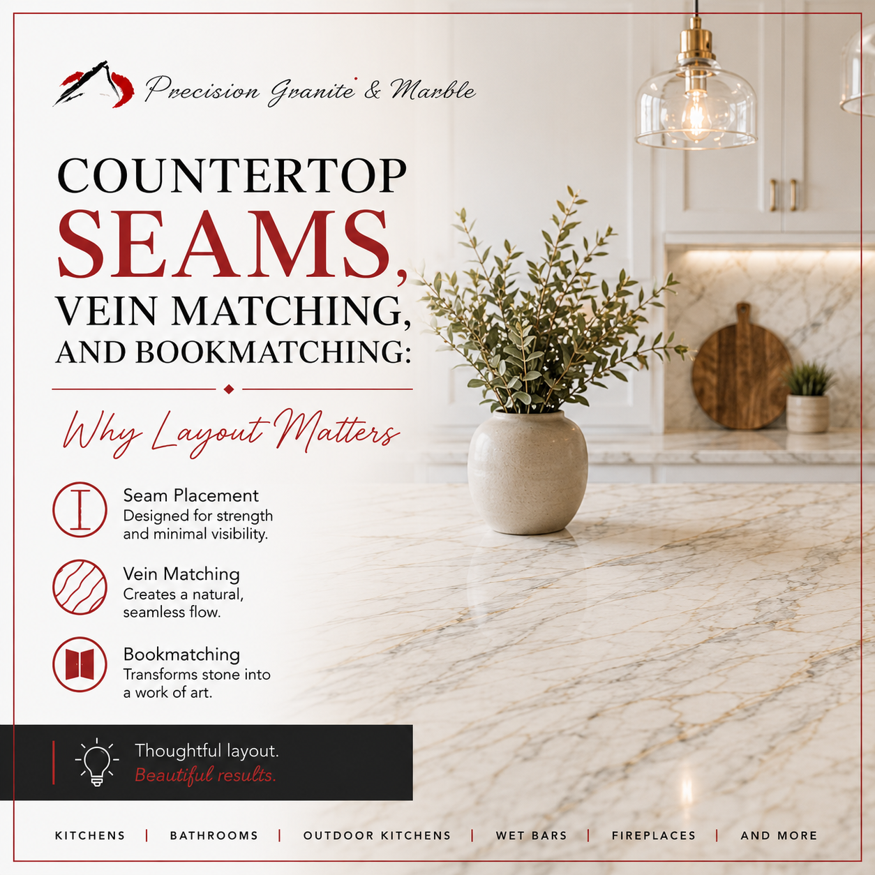 Countertop Seams, Vein Matching, and Book-matching: Why Layout Matters
