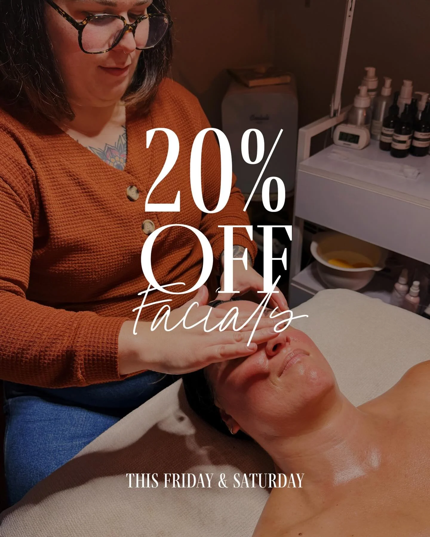 ✨ Last-Minute Holiday Special! ✨

We&rsquo;re spreading a little extra cheer with 20% off all facials this Friday and Saturday!

If you&rsquo;ve been hoping to sneak in some time for you before the holidays, this is your moment. Come treat yourself t