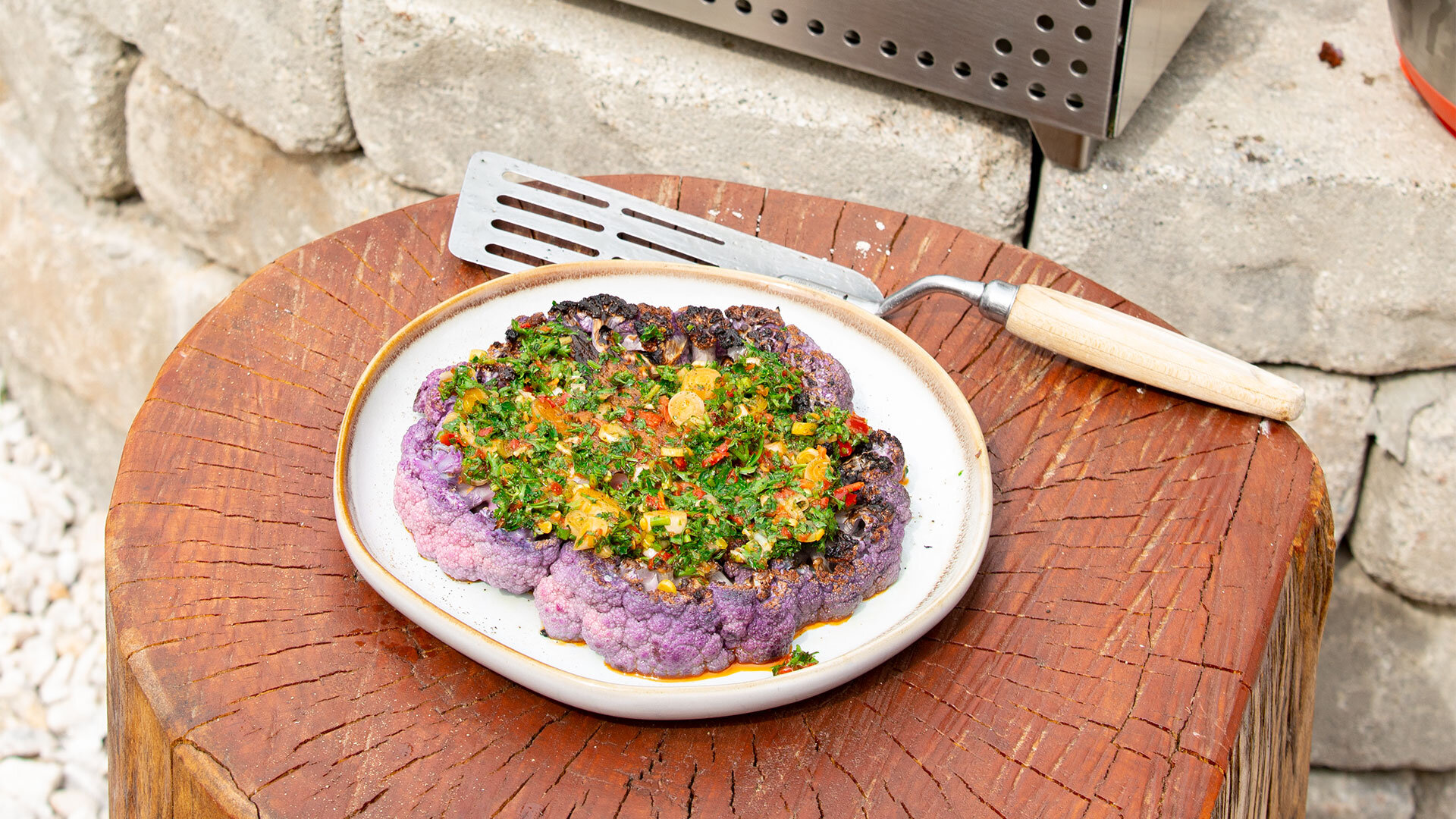 Grilled Cauliflower with Chimichurrii Inspired Sauce