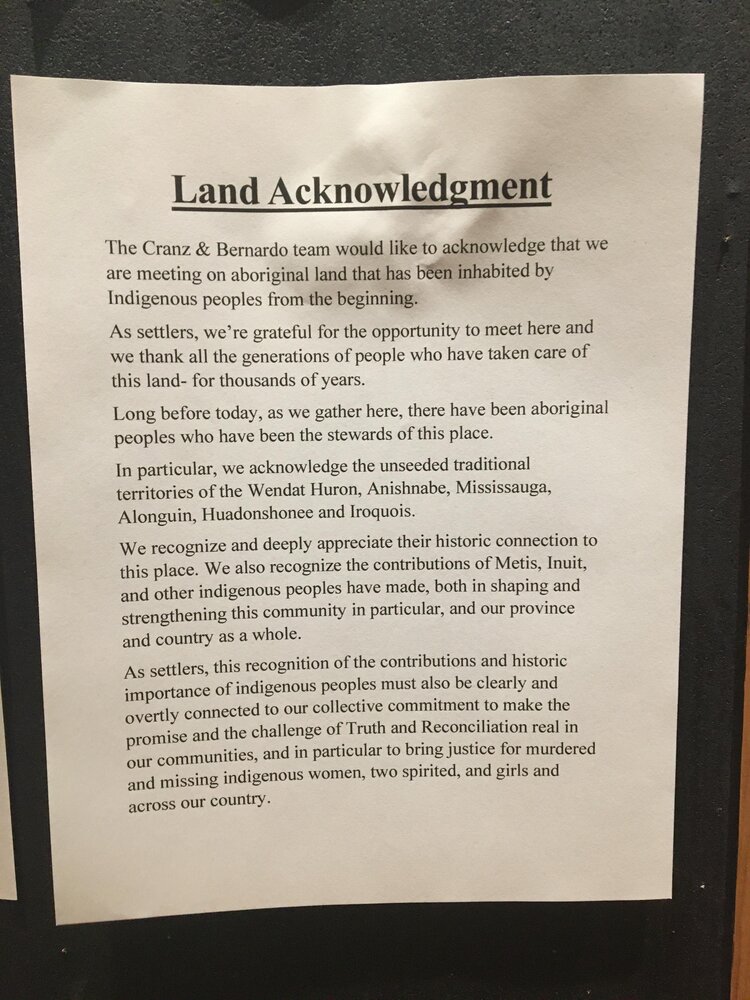 Studio 013’s land acknowledgement which misspells and misidentifies several Indigenous communities and fails to outline their positionality as settlers (or seek reconciliation or decolonization) in a meaningful way.