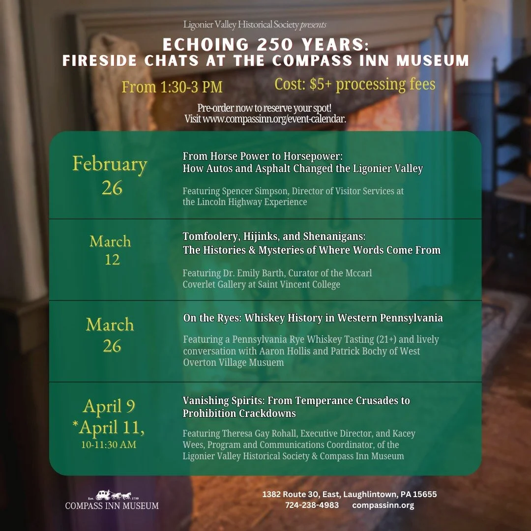 ❄️❄️ Warm up this winter with Echoing 250 Years: Fireside Chats at the Compass Inn Museum! 🔥🔥

Pull up a seat beside the glowing hearth in our historic Common Room and enjoy an afternoon of lively conversation with an outstanding lineup of speakers