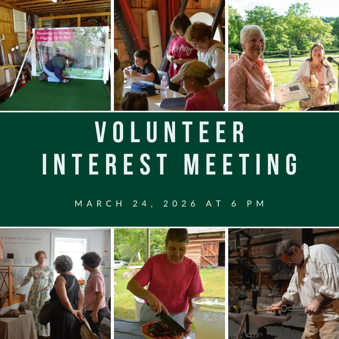 There is still time to register! 

Join us on March 24 at 6 PM for our Volunteer Interest Meeting at Compass Inn Museum! We&rsquo;ll walk through available roles, answer questions, and help you find the volunteer opportunity that fits your interests.