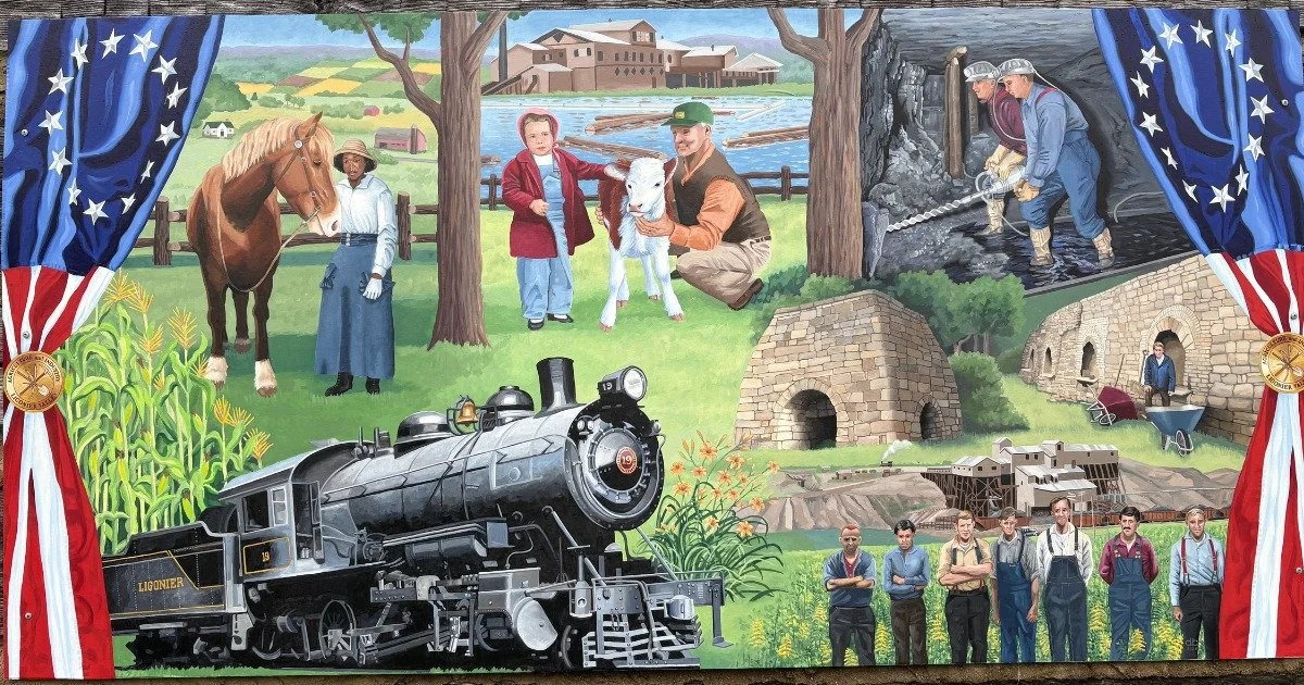 History + Art= One Awesome Mural! 

We are honored to be a host site for one of these beautiful murals celebrating America's 250. Visit our site to see "Agriculture and Industry" and learn more about their impacts in the Ligonier Valley.

S
