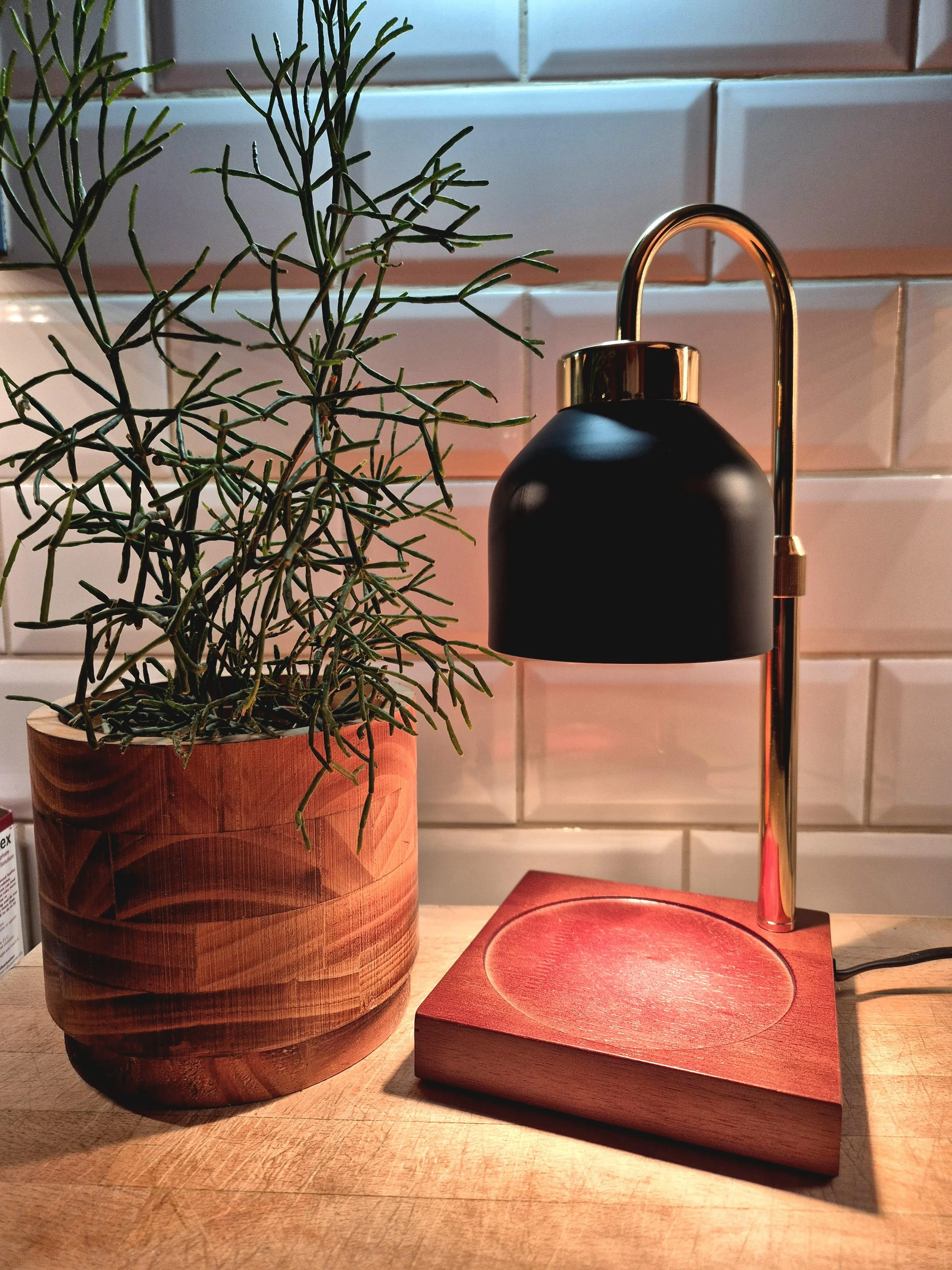 Dome Shade Wooden Base Modern Candle Warmer