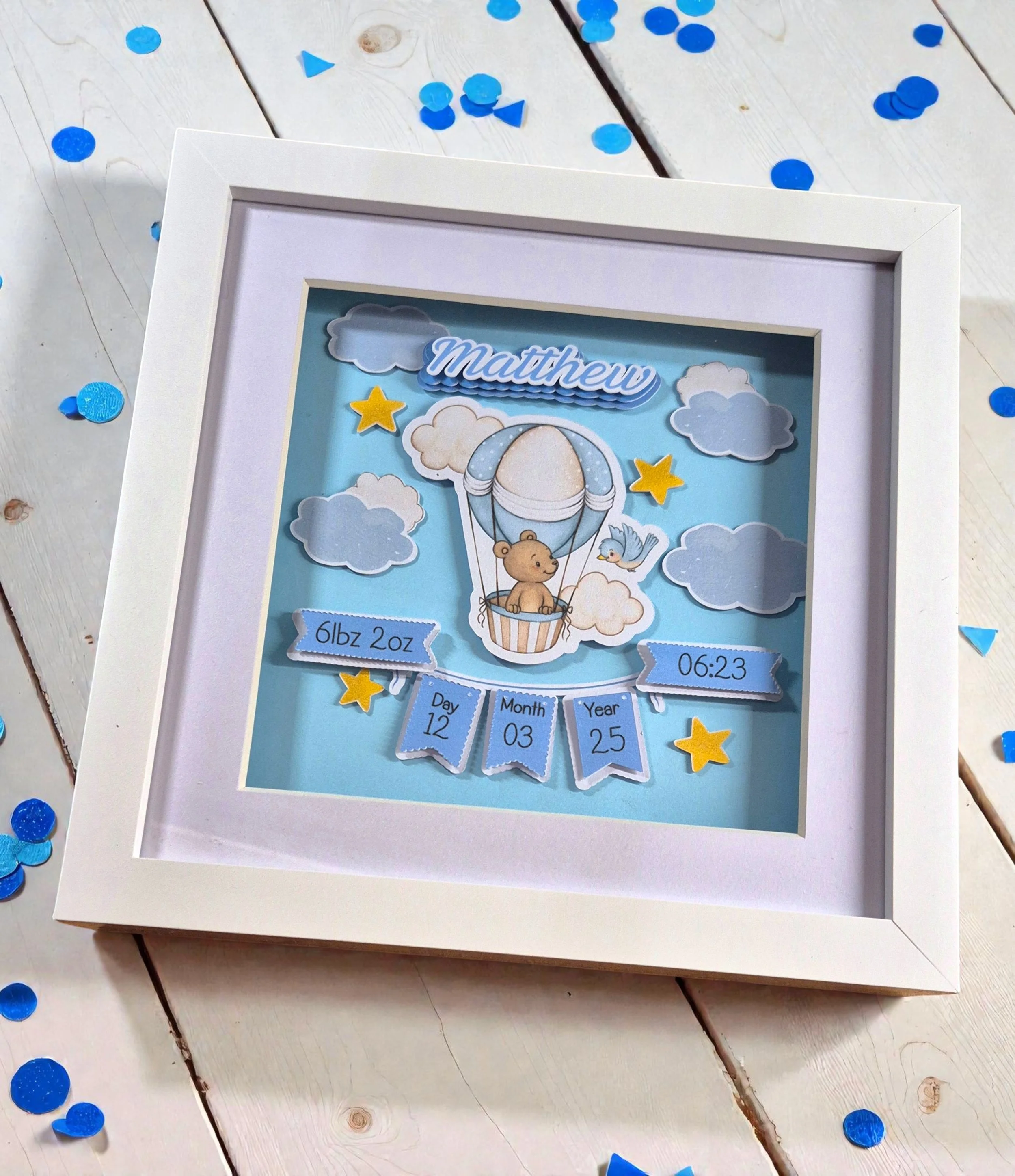 Personalised Hot Air Balloon Baby Birth Frame - Boy
