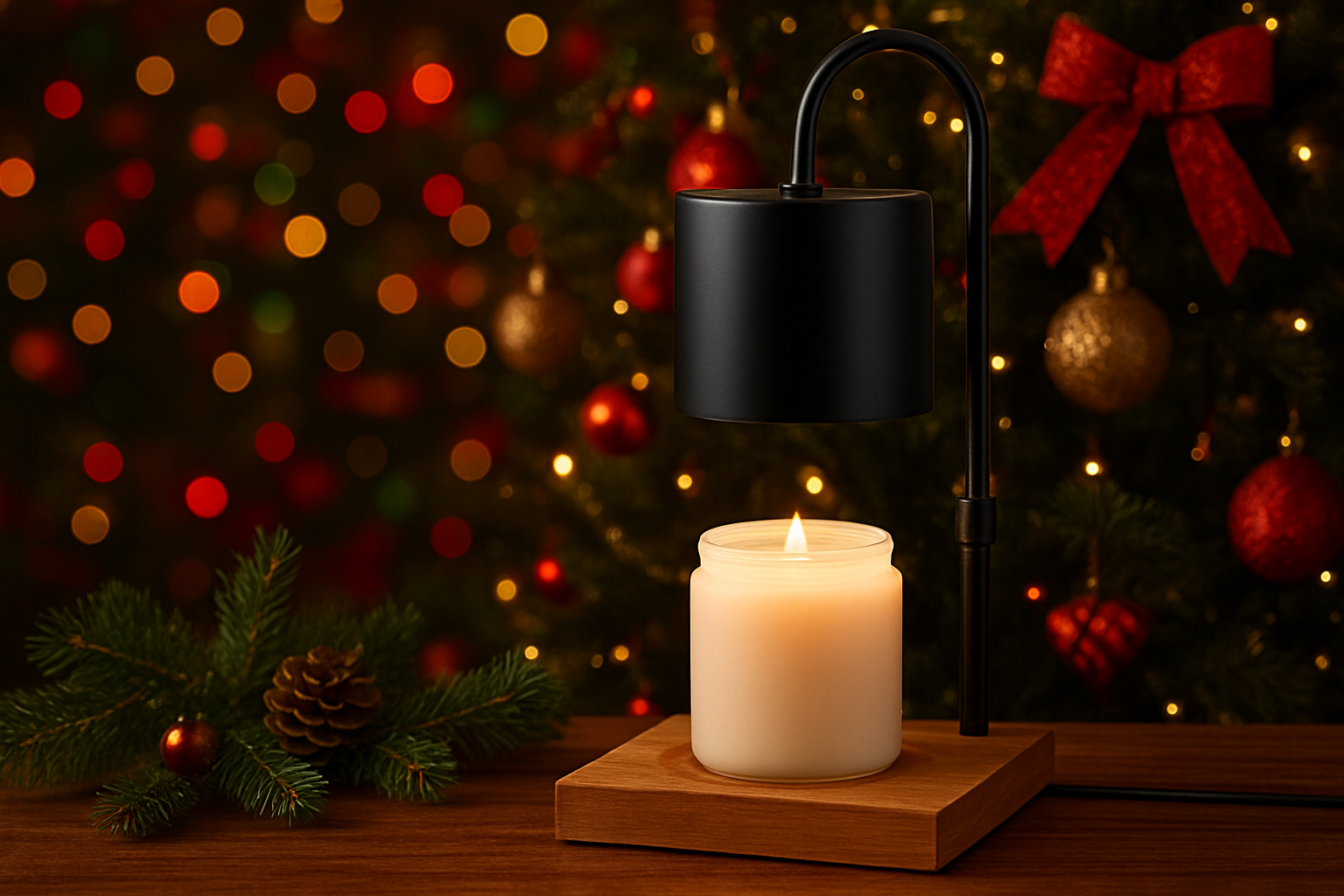 Cylinder Shade Light Wooden Base Modern Candle Warmer Bundle (Including Candle)