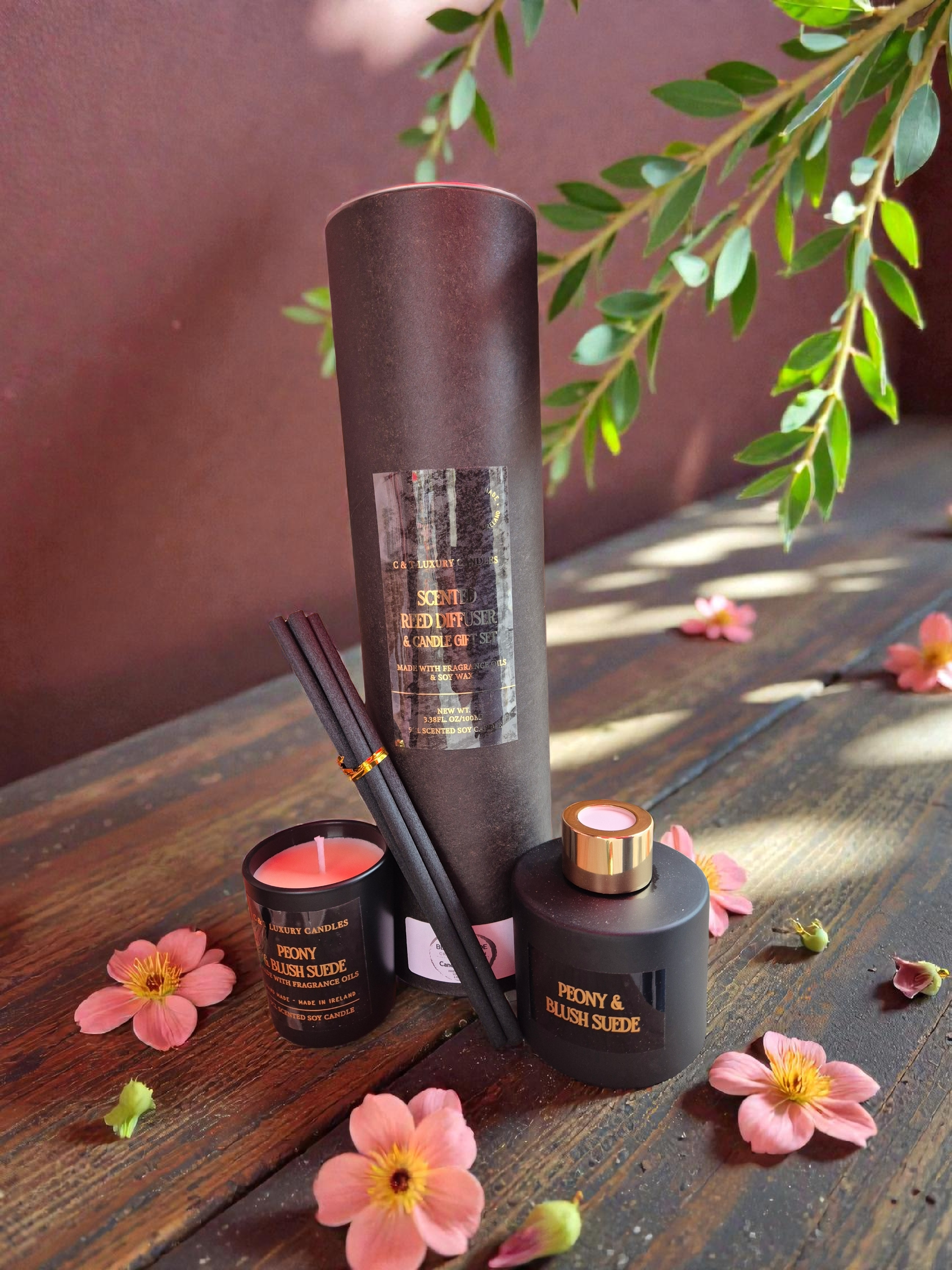 Peony & Blush Suede 100ml Diffuser & 9cl Candle Gift Set