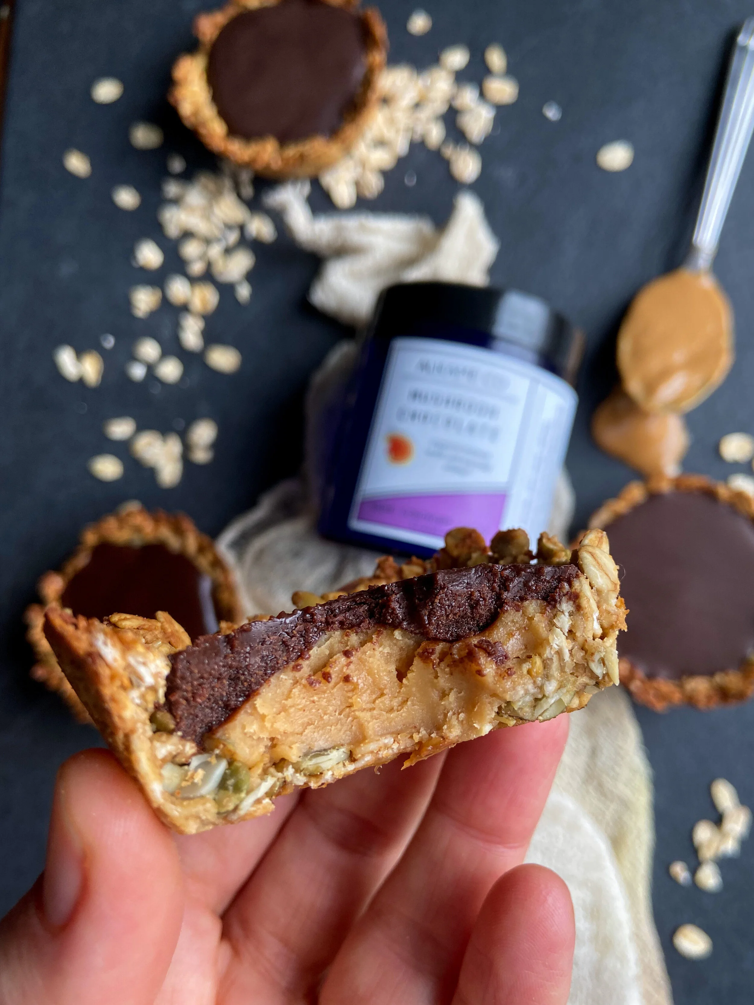 Mushroom Chocolate Peanut Butter Granola Cups