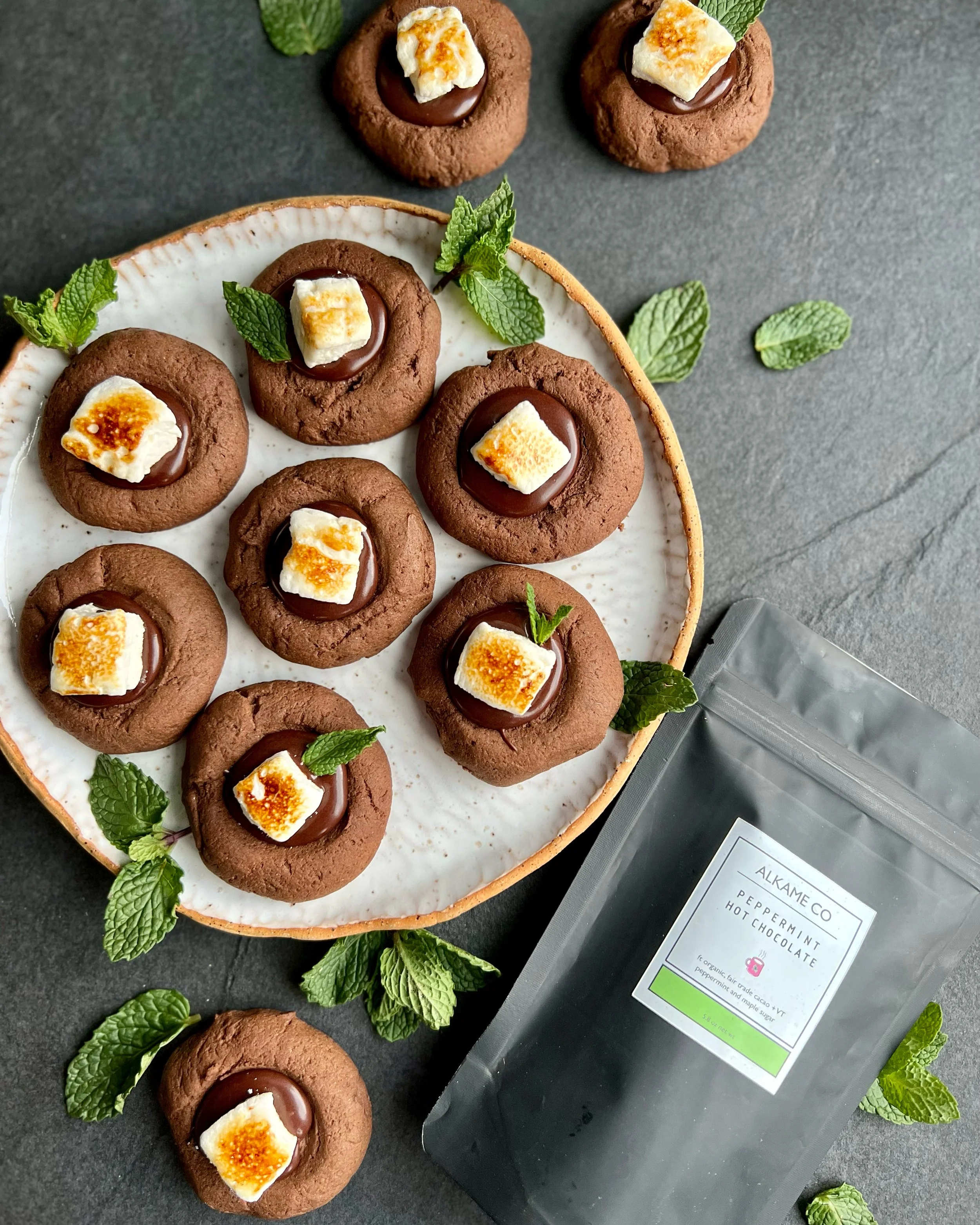 Mint Hot Chocolate Thumbprint Cookies