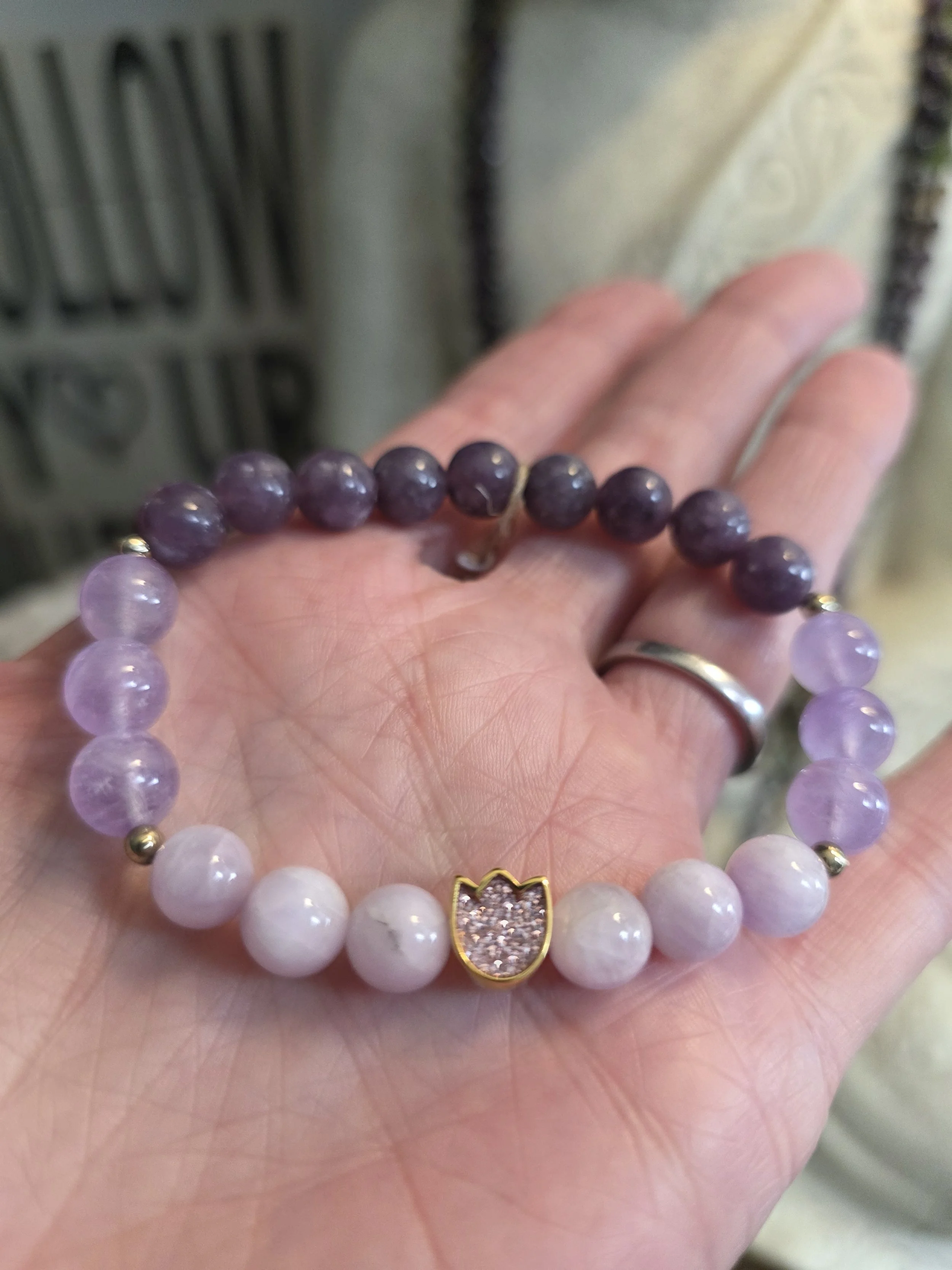 Kunzite, Lilac Amethyst and Lepidolite Bracelet