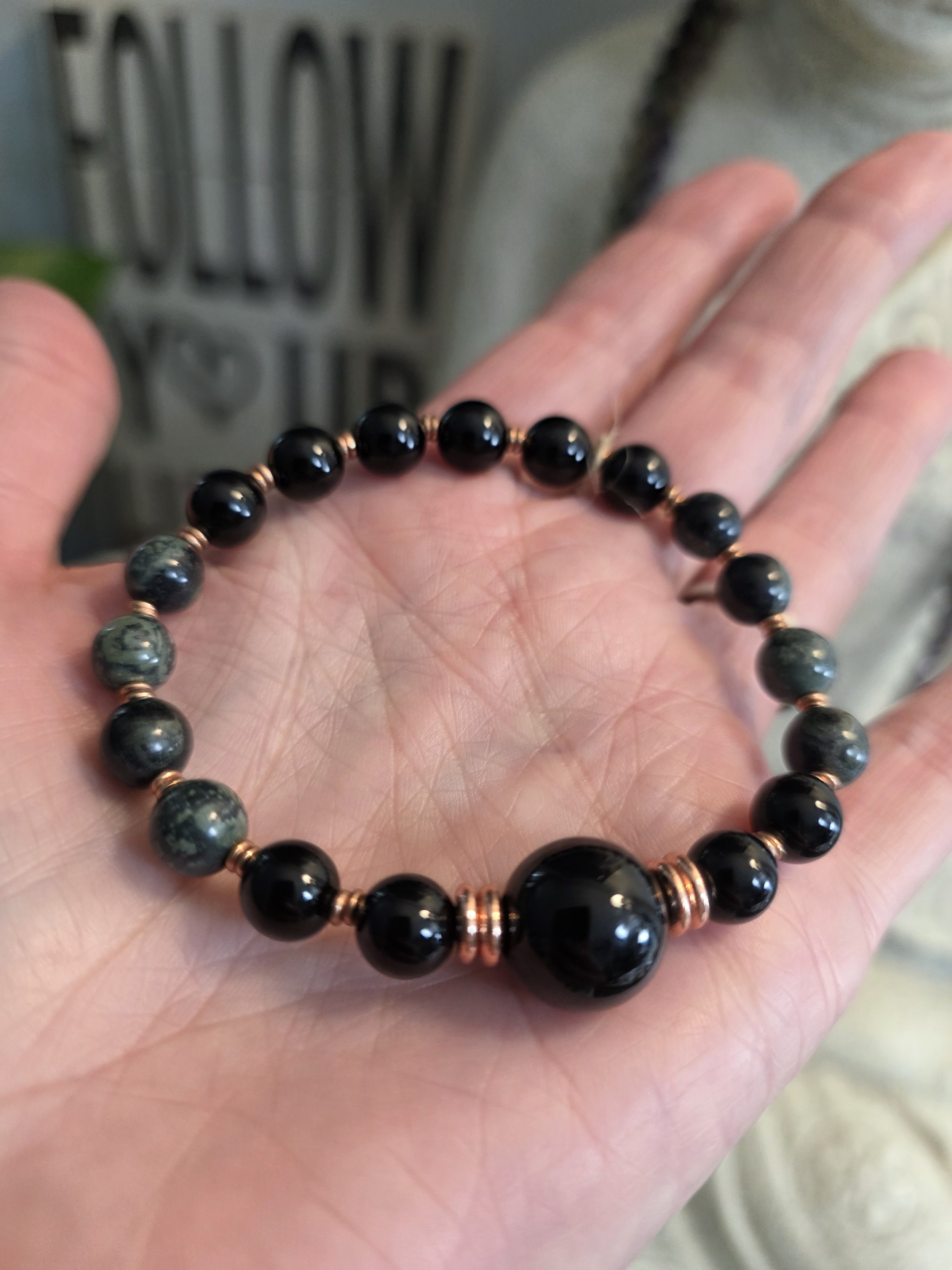 Black Onyx and Kambaba Jasper Bracelet