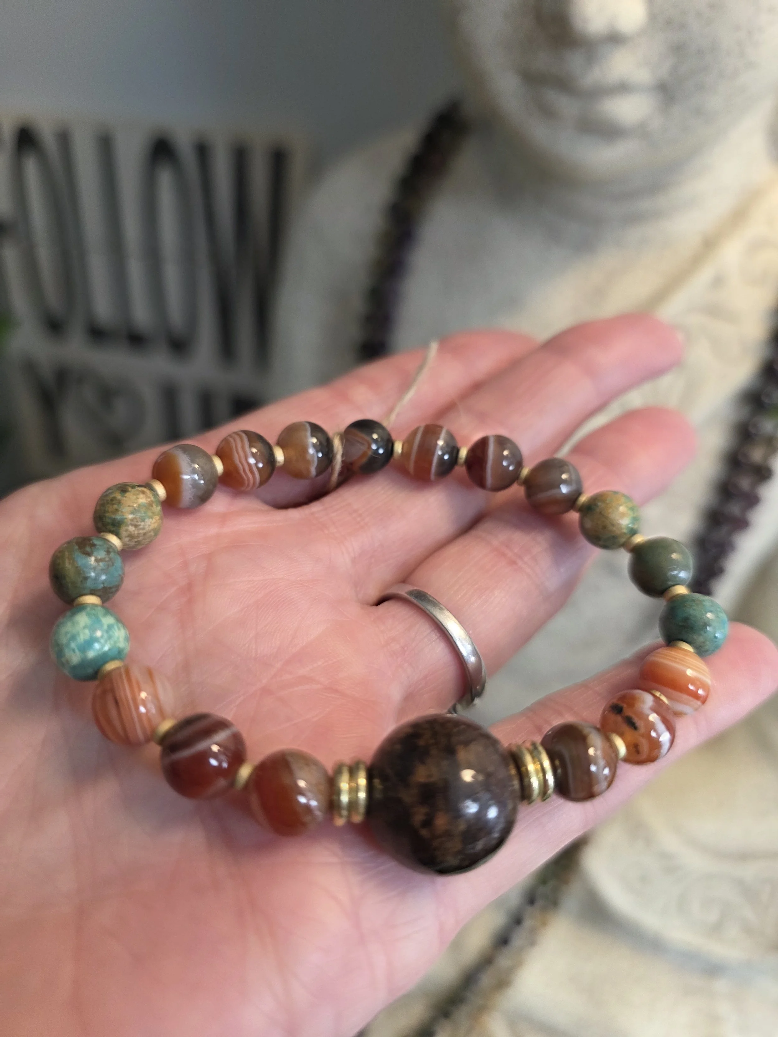 Bronzite, Turquoise and Sardonyx Agate Bracelet