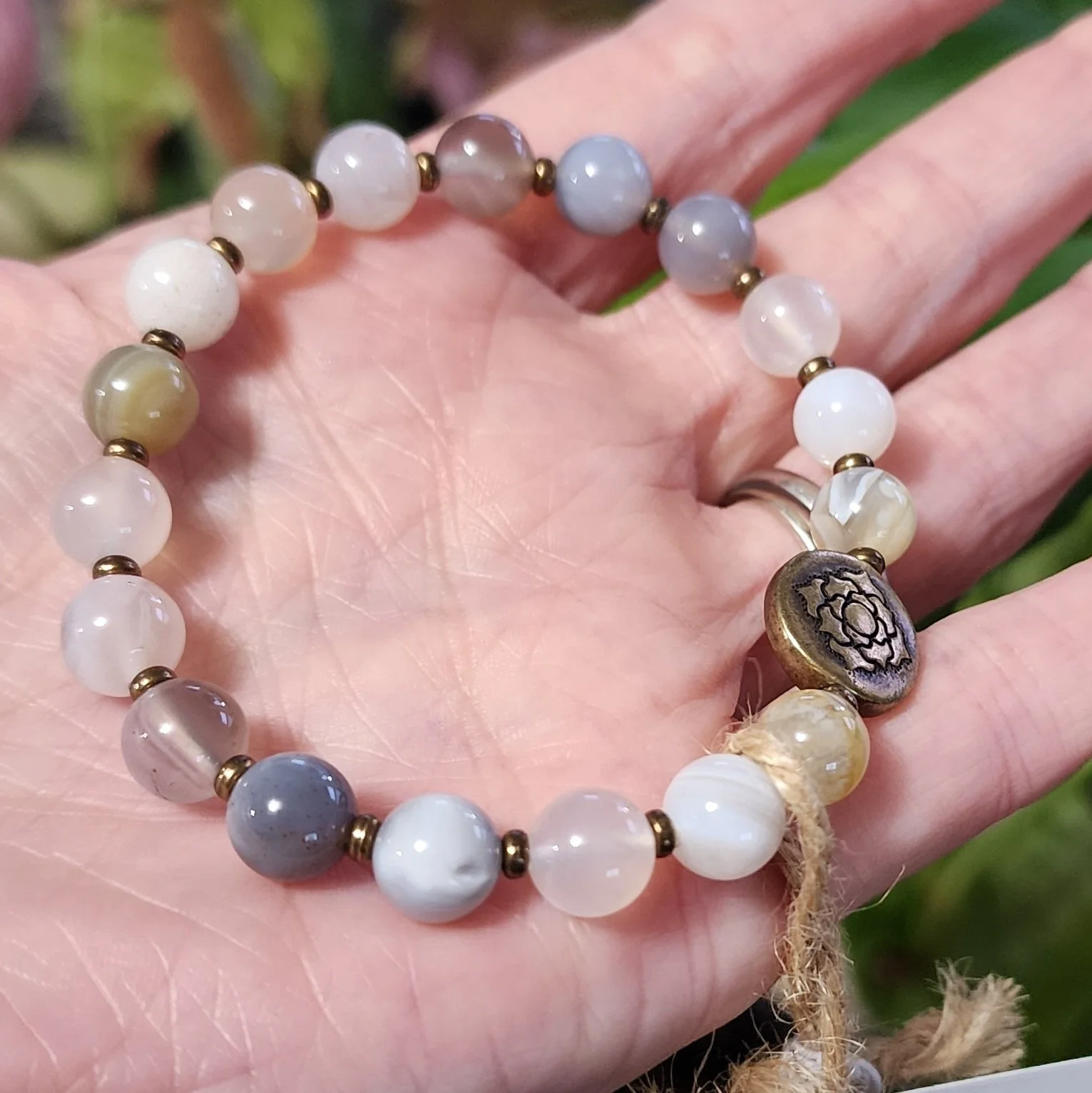 Botswana Agate with Lotus Bead Bracelet