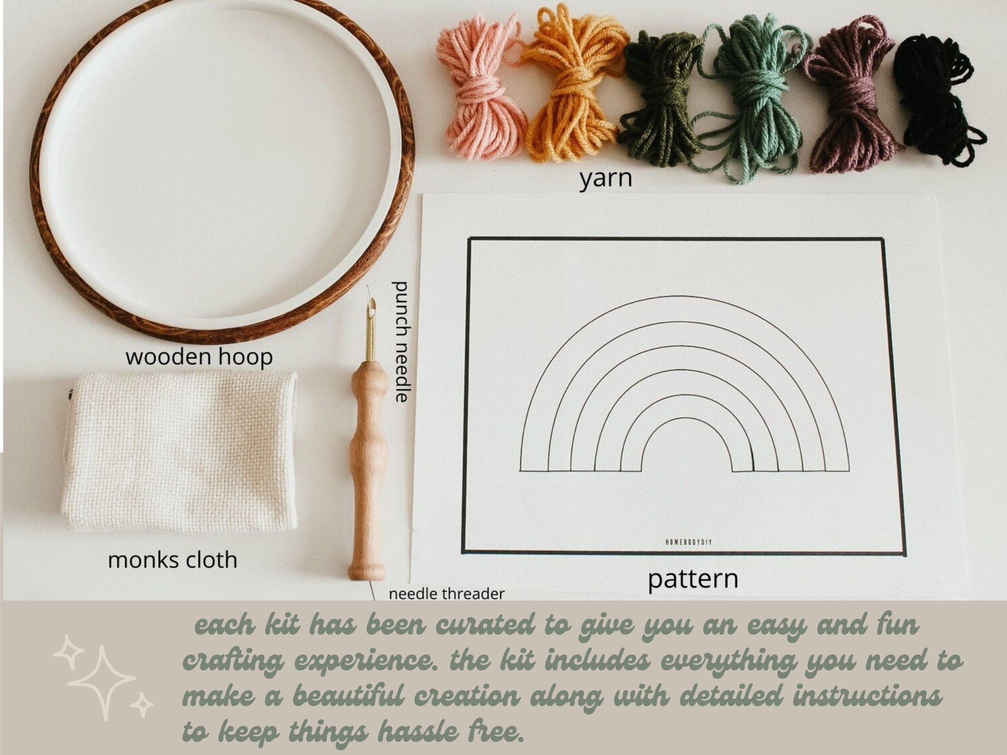 DIY punch needle kit, clouds, craft kit, crafty gift, rug hooking